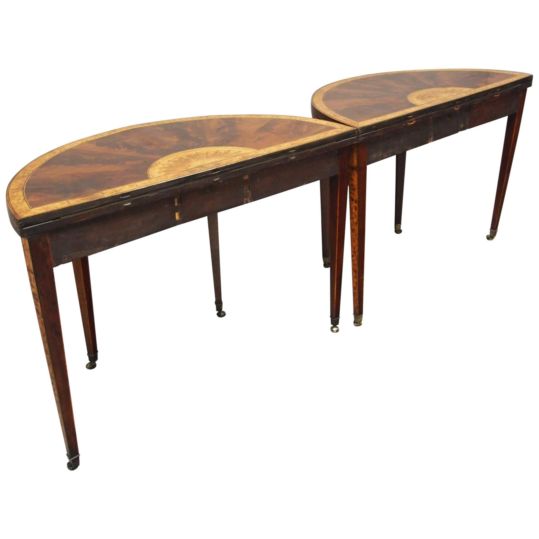 Pair of George III Mahogany Inlaid and Penwork Games Tables For Sale