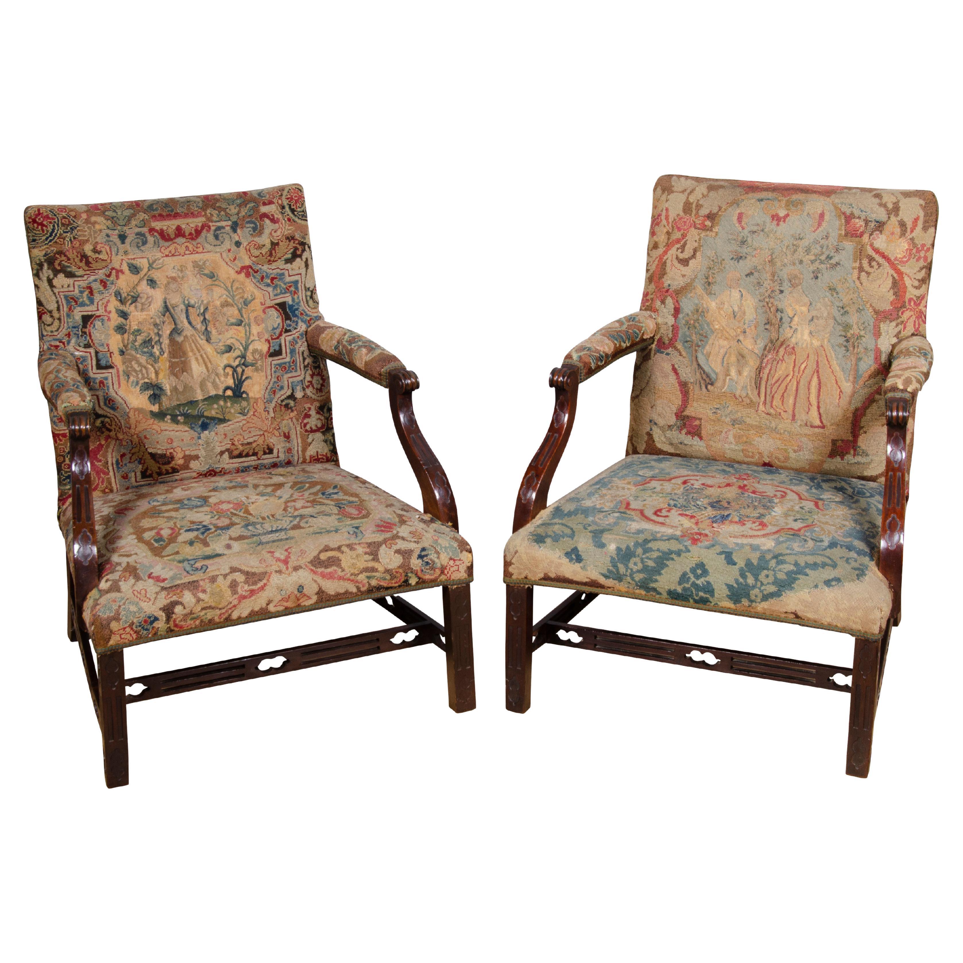 Pair of George III Mahogany Library Armchairs For Sale