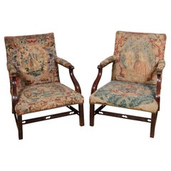 Antique Pair of George III Mahogany Library Armchairs