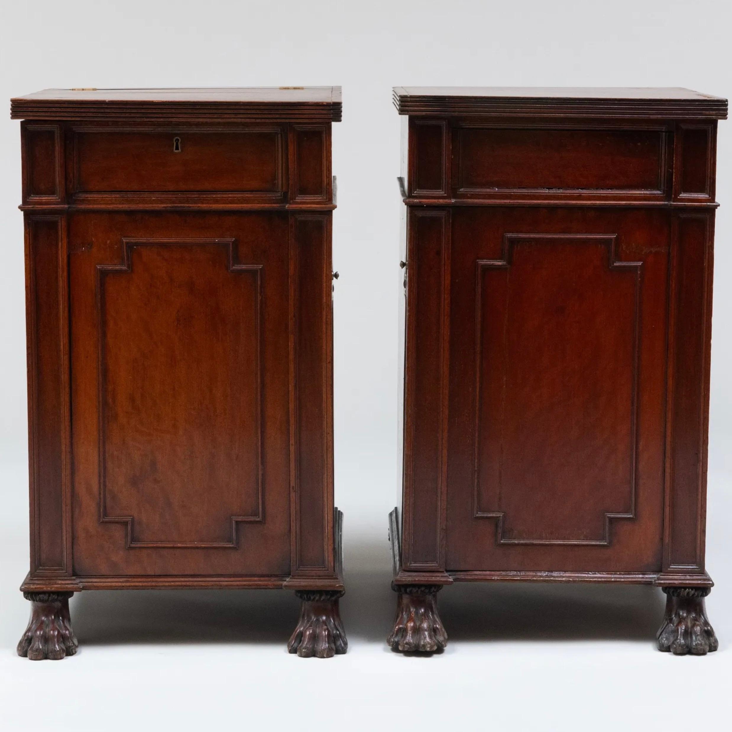English Pair of George III Mahogany Pedestal Cabinets For Sale
