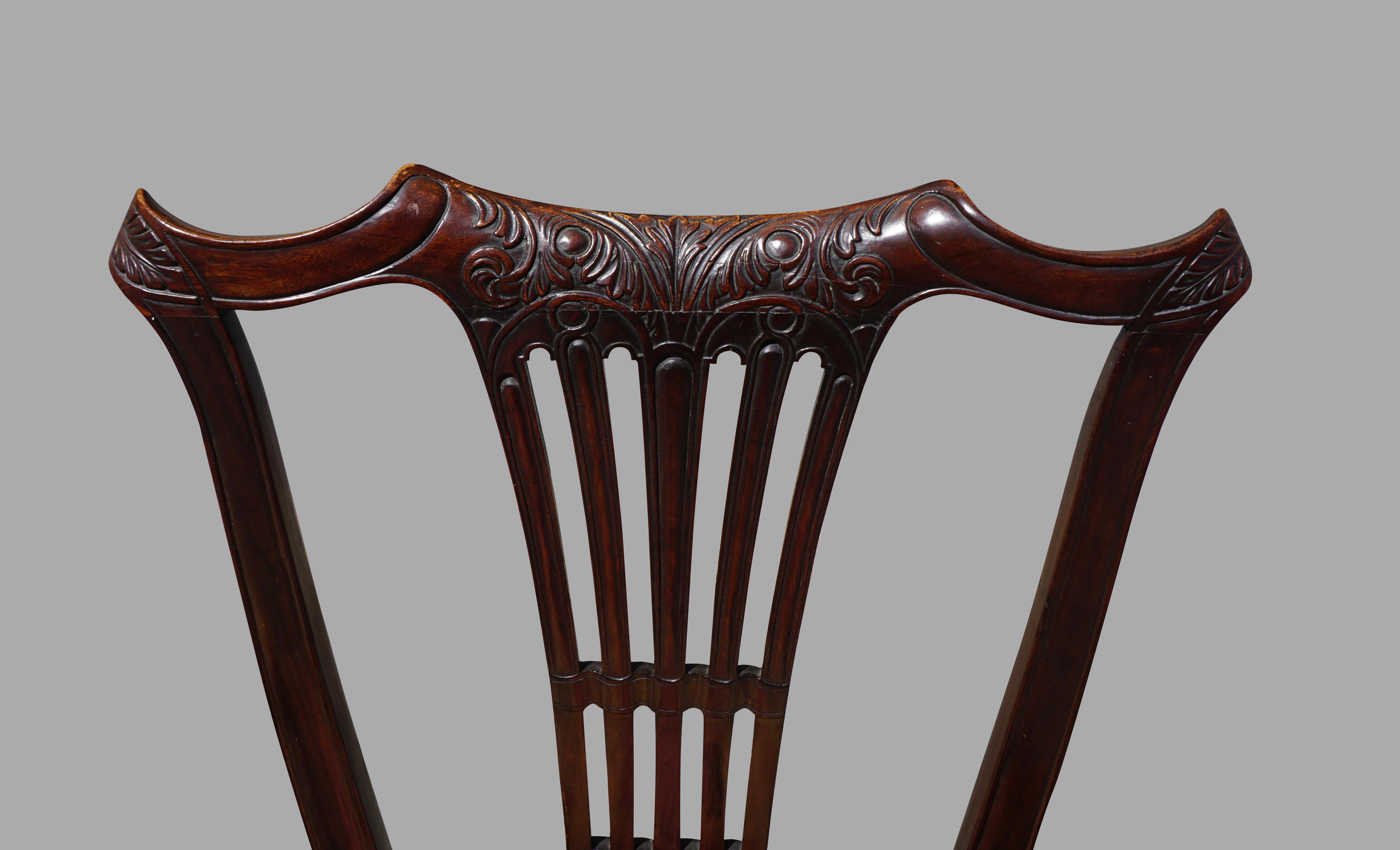 18th Century Pair of George III Mahogany Side Chairs with Well-Carved Crestrails For Sale