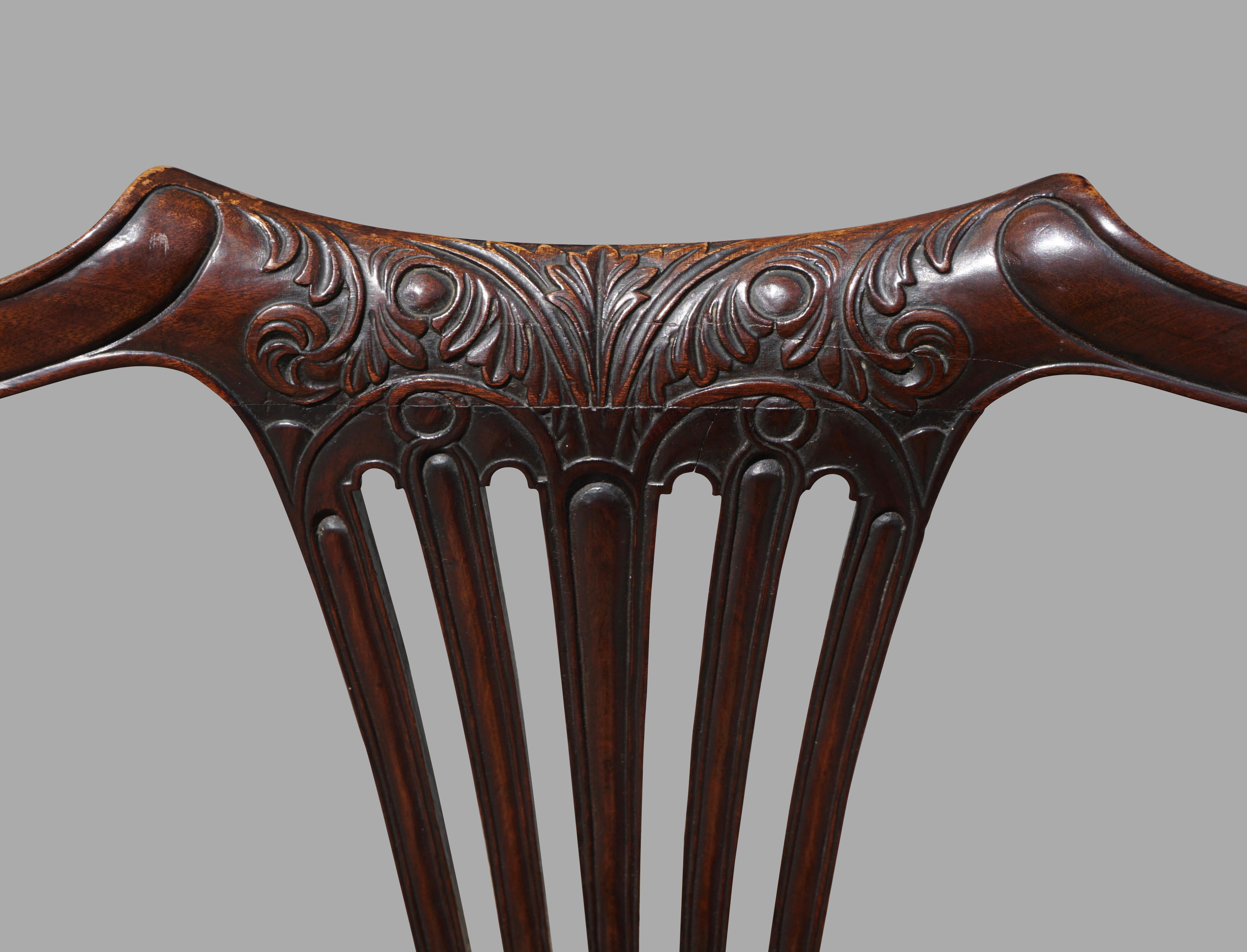 Pair of George III Mahogany Side Chairs with Well-Carved Crestrails For Sale 1