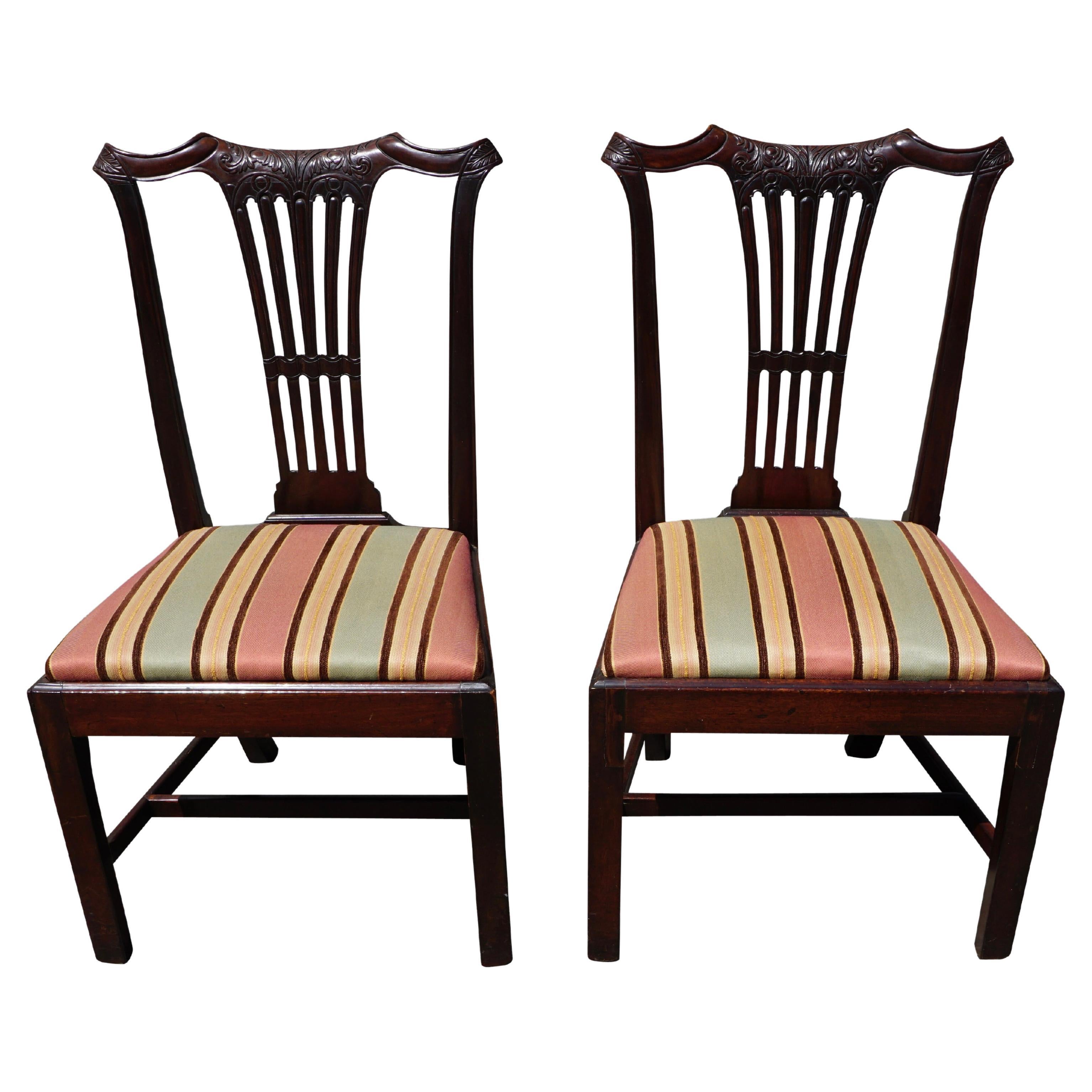 Pair of George III Mahogany Side Chairs with Well-Carved Crestrails For Sale