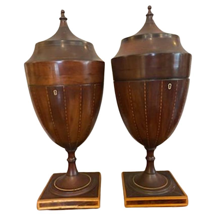 Pair of George III Mahogany Urn Form Knife Boxes