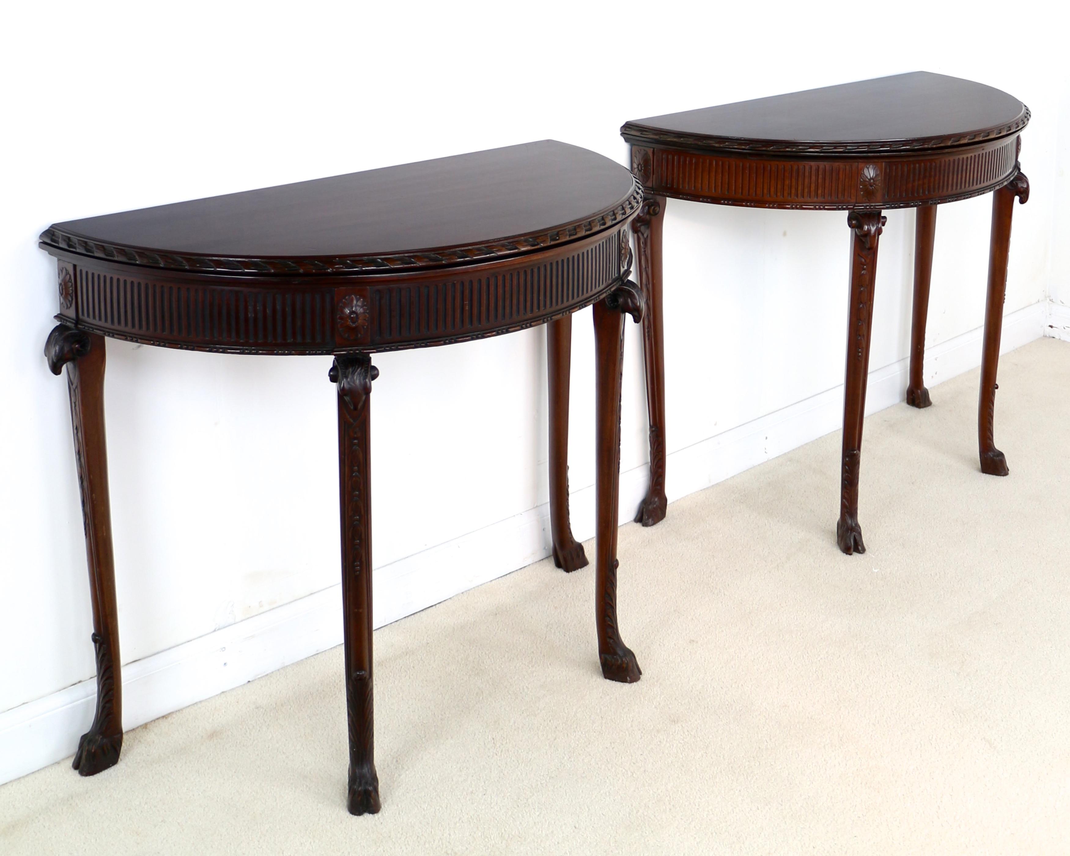 Adam Style Pair of George III Neoclassical Style Mahogany Demi-Lune Card Tables, circa 1900