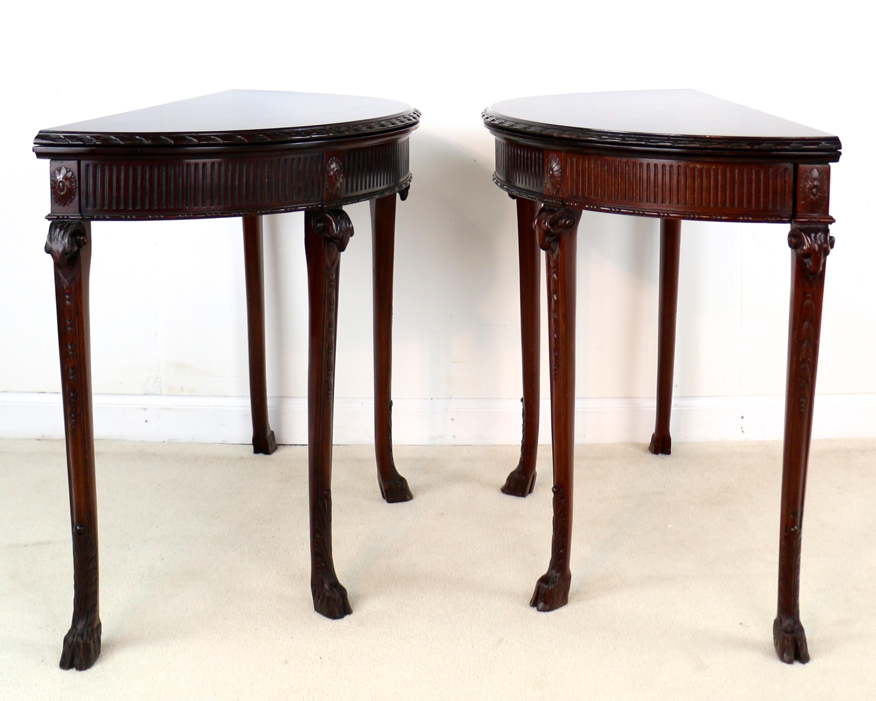 English Pair of George III Neoclassical Style Mahogany Demi-Lune Card Tables, circa 1900