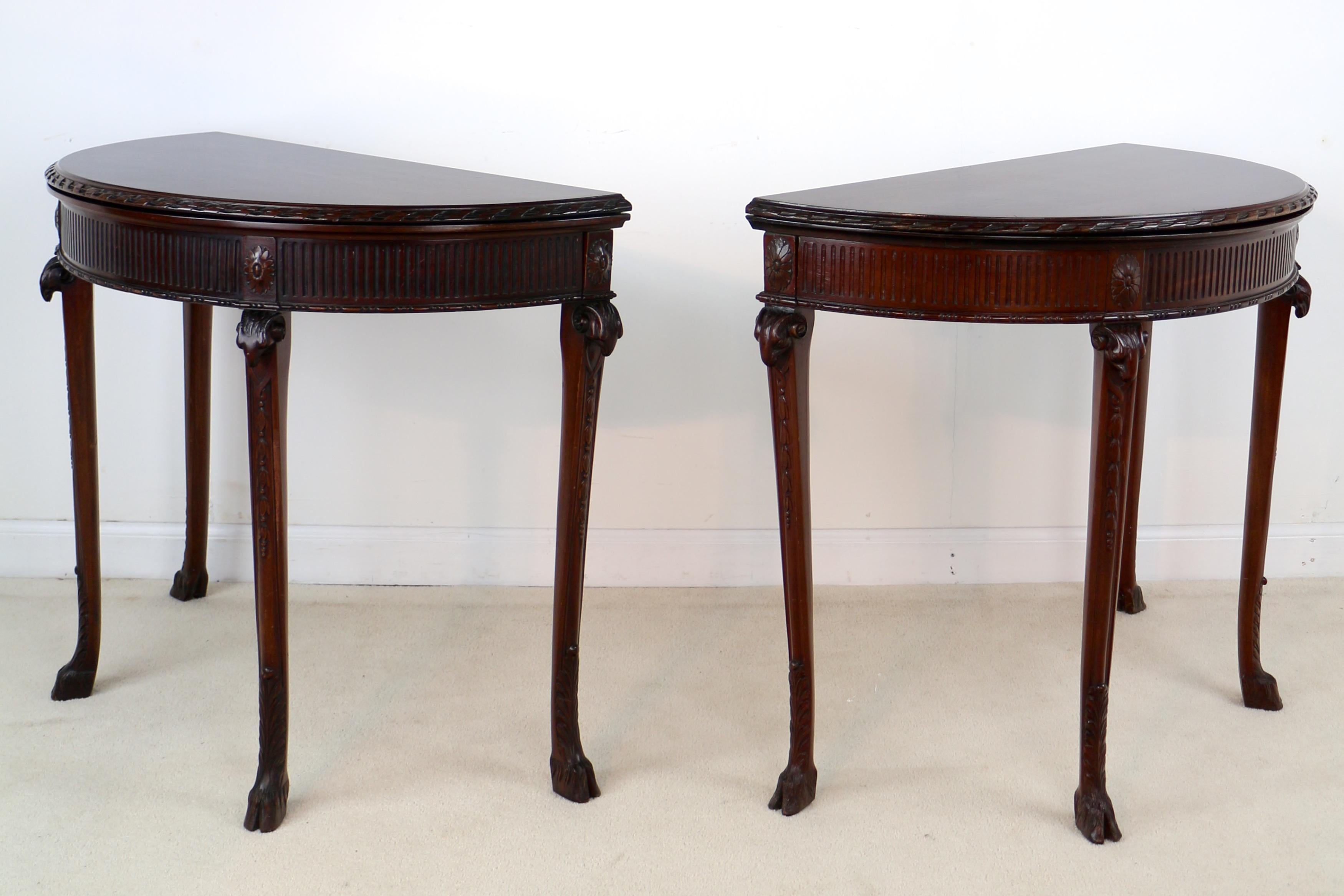 Pair of George III Neoclassical Style Mahogany Demi-Lune Card Tables, circa 1900 In Good Condition In Glasgow, GB