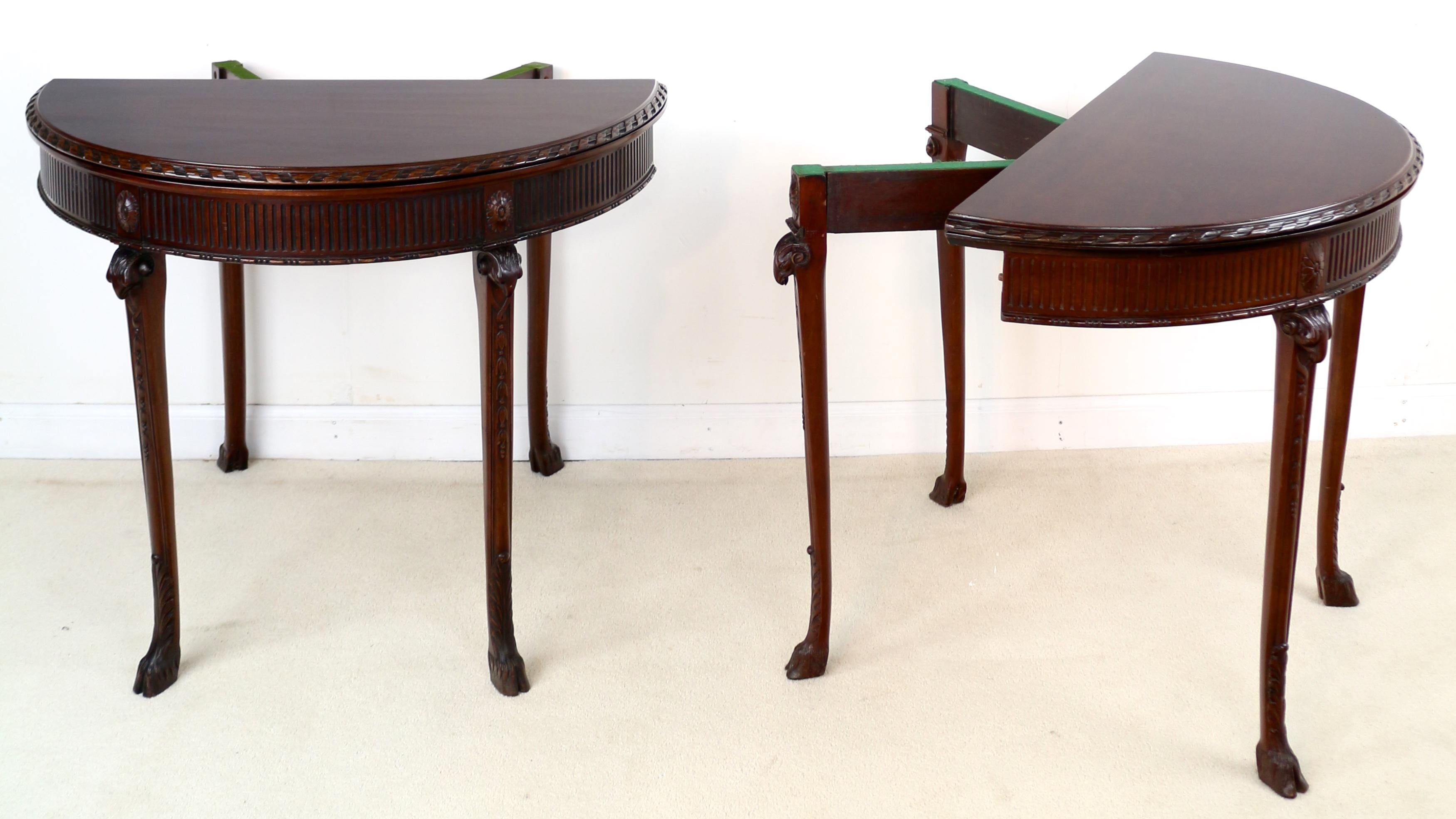 Early 20th Century Pair of George III Neoclassical Style Mahogany Demi-Lune Card Tables, circa 1900