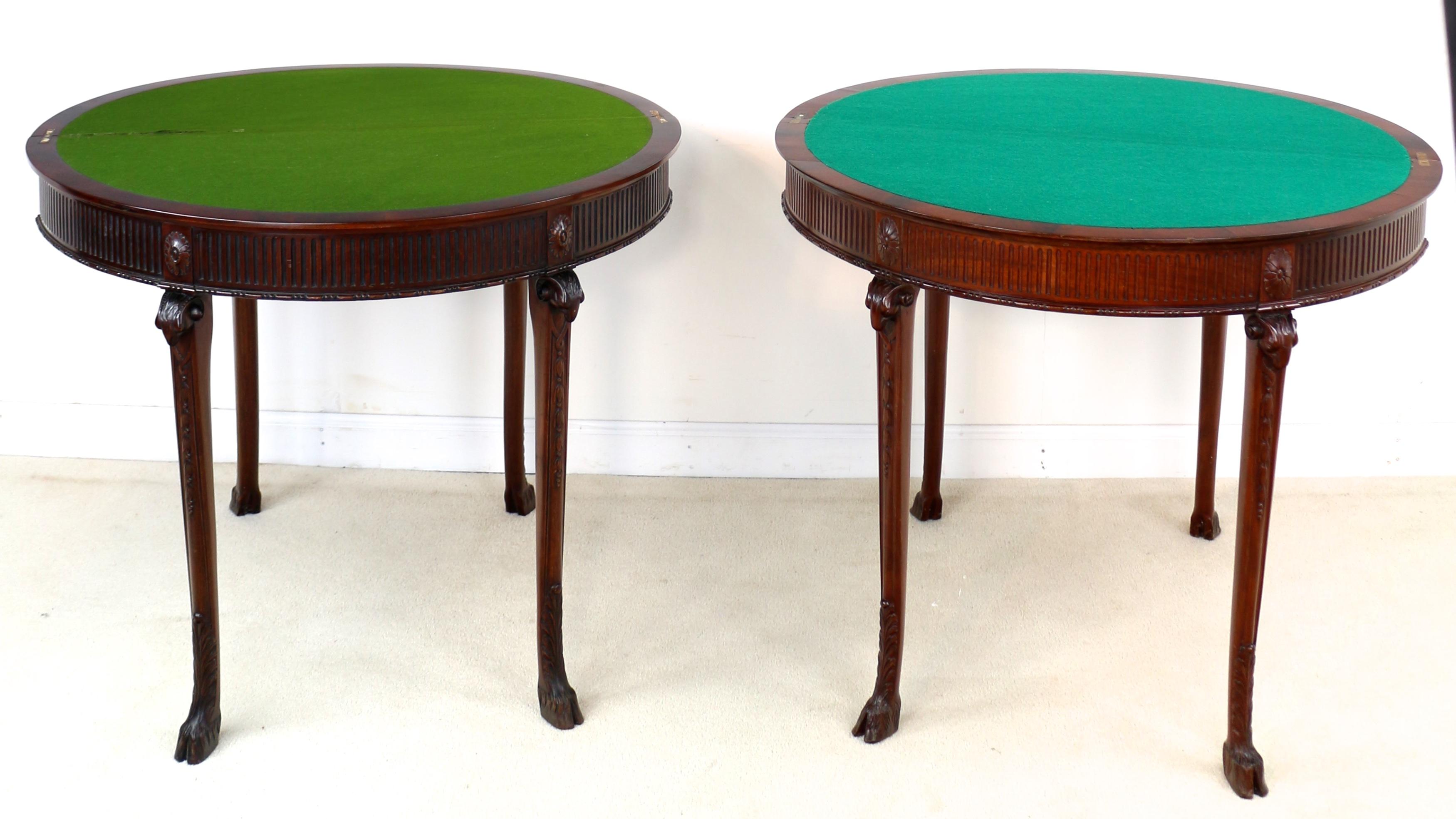 Metal Pair of George III Neoclassical Style Mahogany Demi-Lune Card Tables, circa 1900