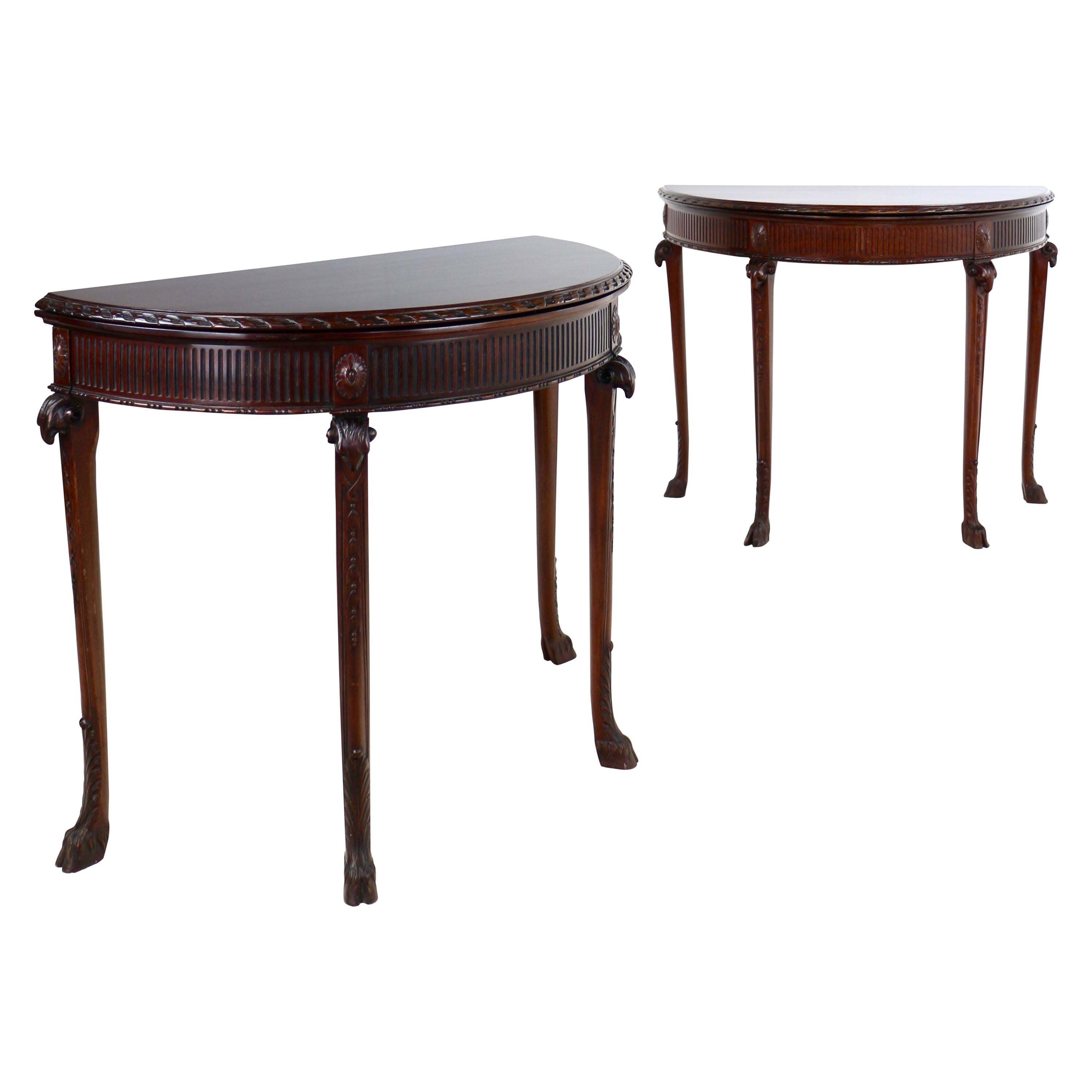 Pair of George III Neoclassical Style Mahogany Demi-Lune Card Tables, circa 1900