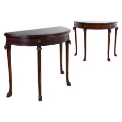 Antique Pair of George III Neoclassical Style Mahogany Demi-Lune Card Tables, circa 1900