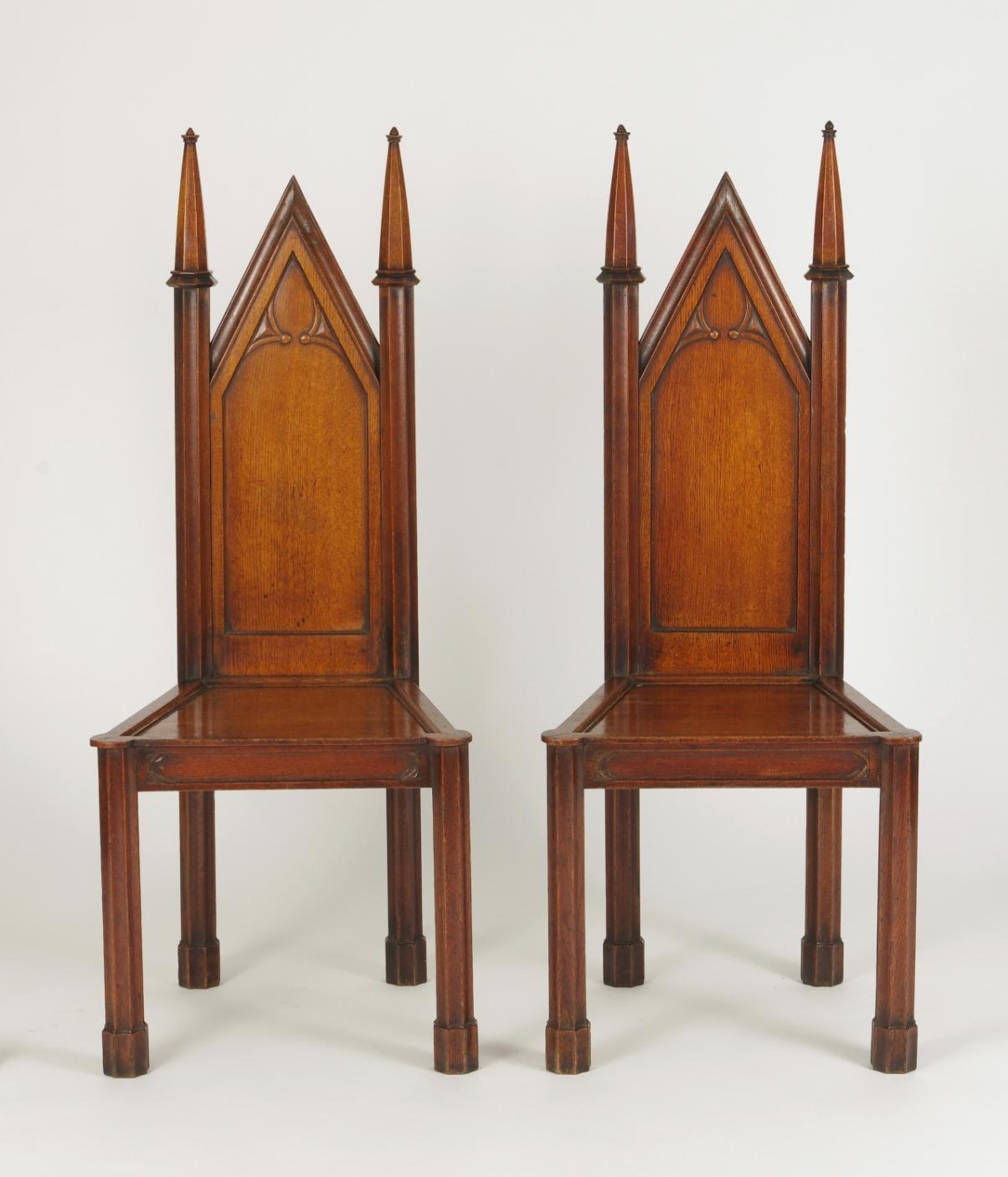 Pair of George III Oak Gothic Hall Chairs, circa 1800 1