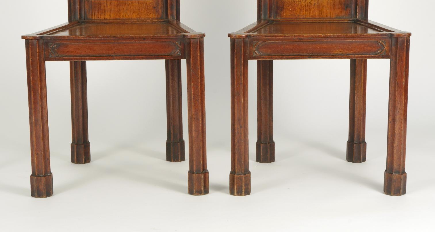 English Pair of George III Oak Gothic Hall Chairs, circa 1800