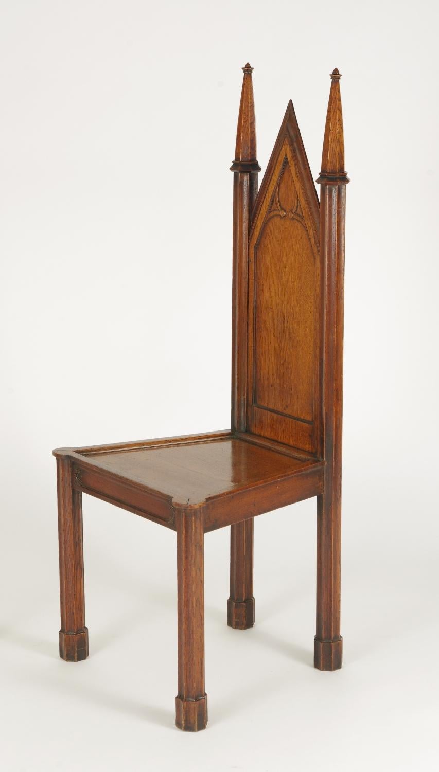 19th Century Pair of George III Oak Gothic Hall Chairs, circa 1800