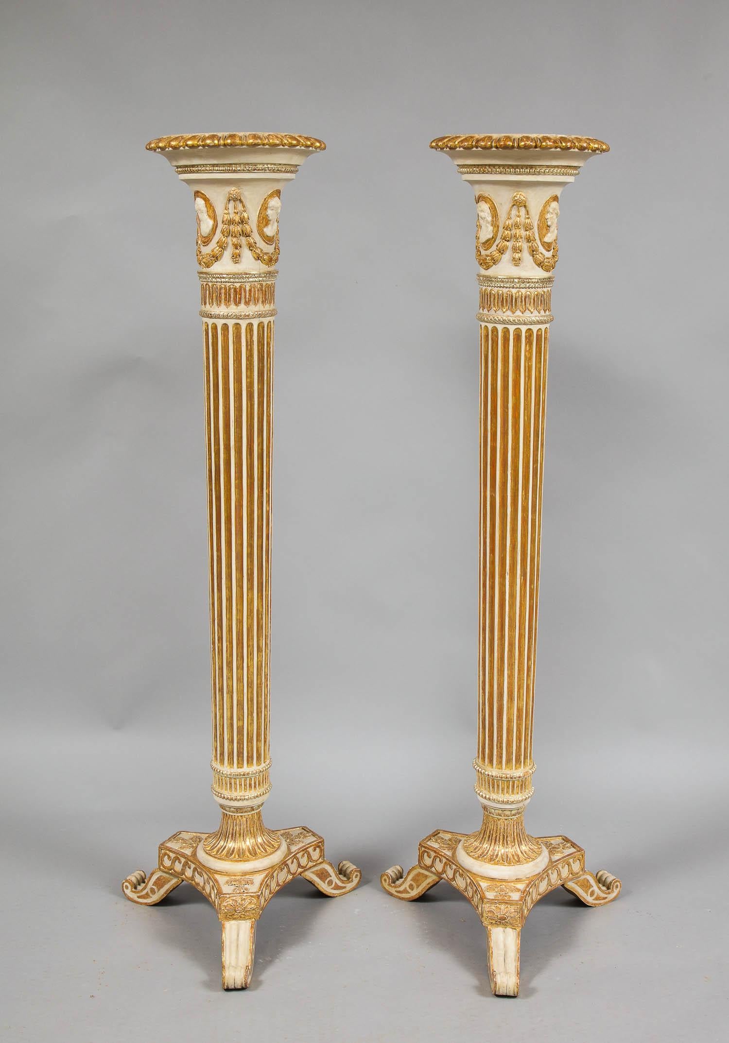 Pair of George III Painted and Giltwood Pedestals For Sale 6