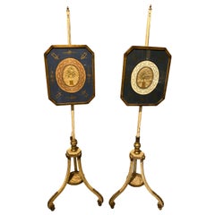 Pair of George III Painted and Giltwood Pole Screens
