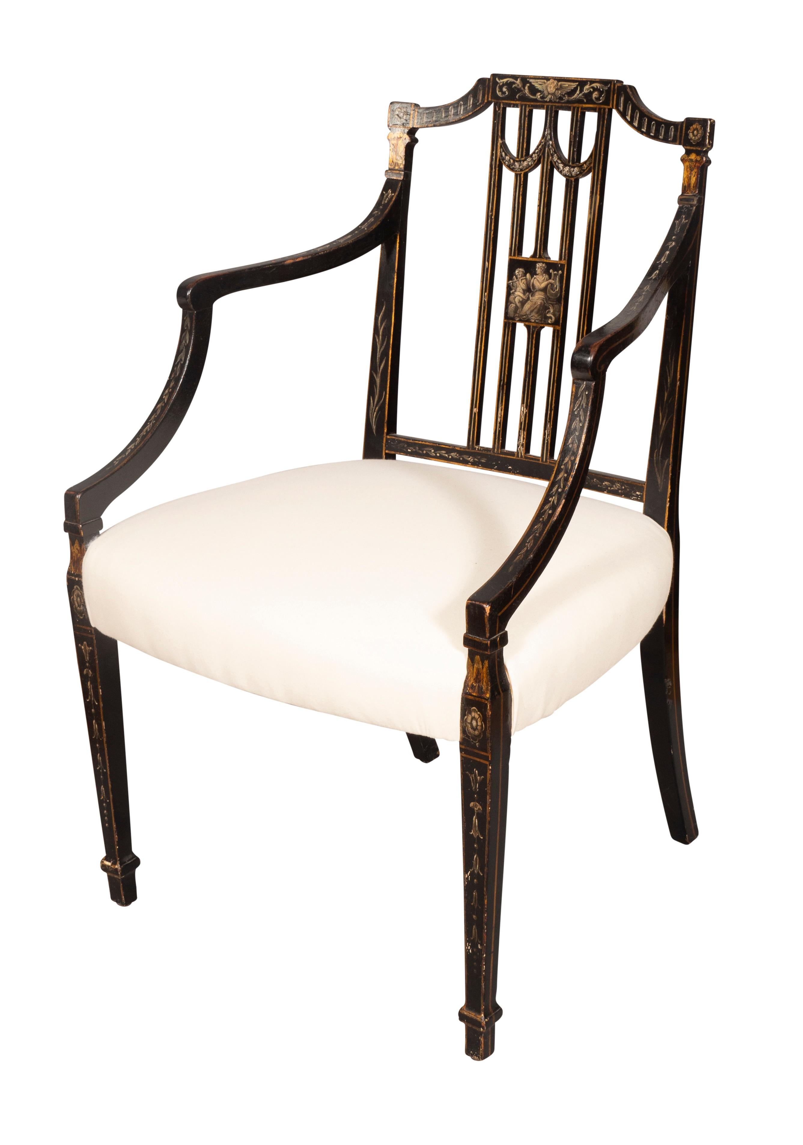 Paire de fauteuils peints George III en vente 4