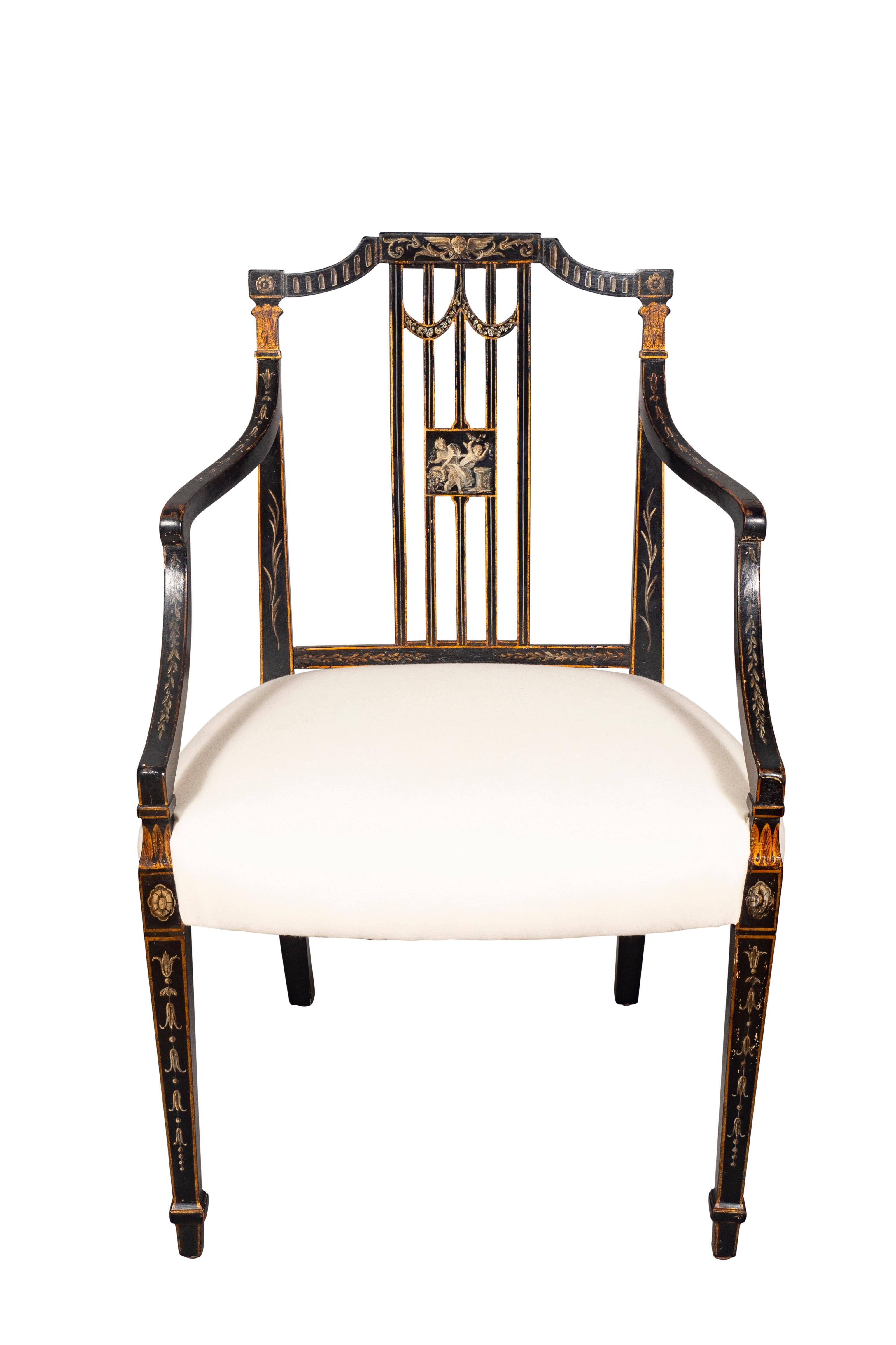 Paire de fauteuils peints George III en vente 8