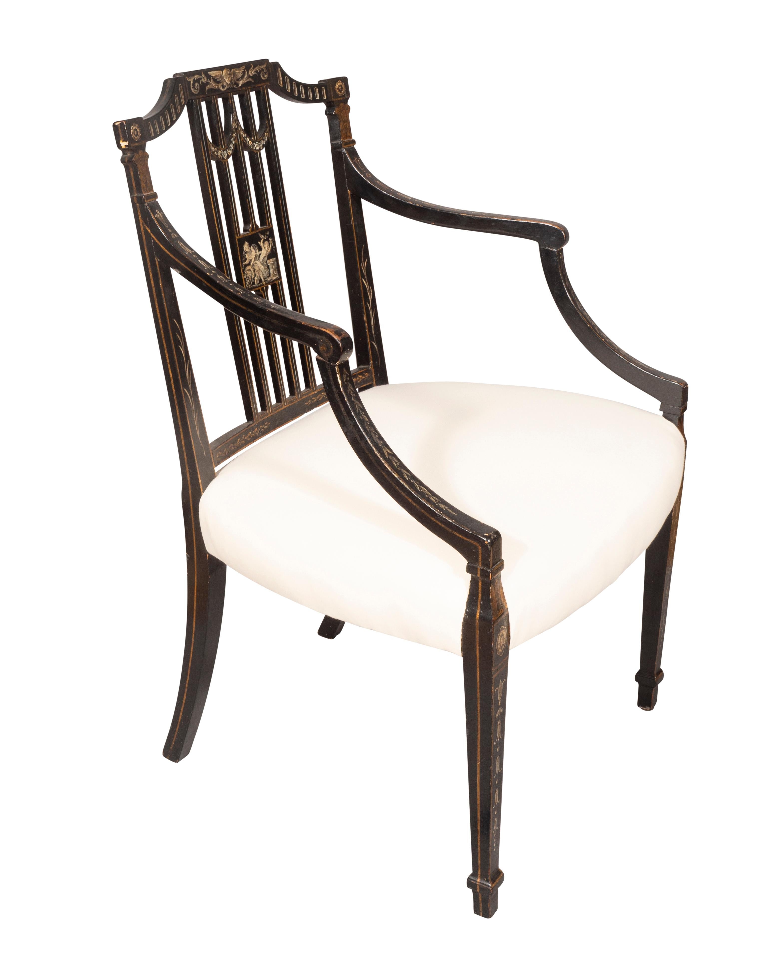 Paire de fauteuils peints George III en vente 9