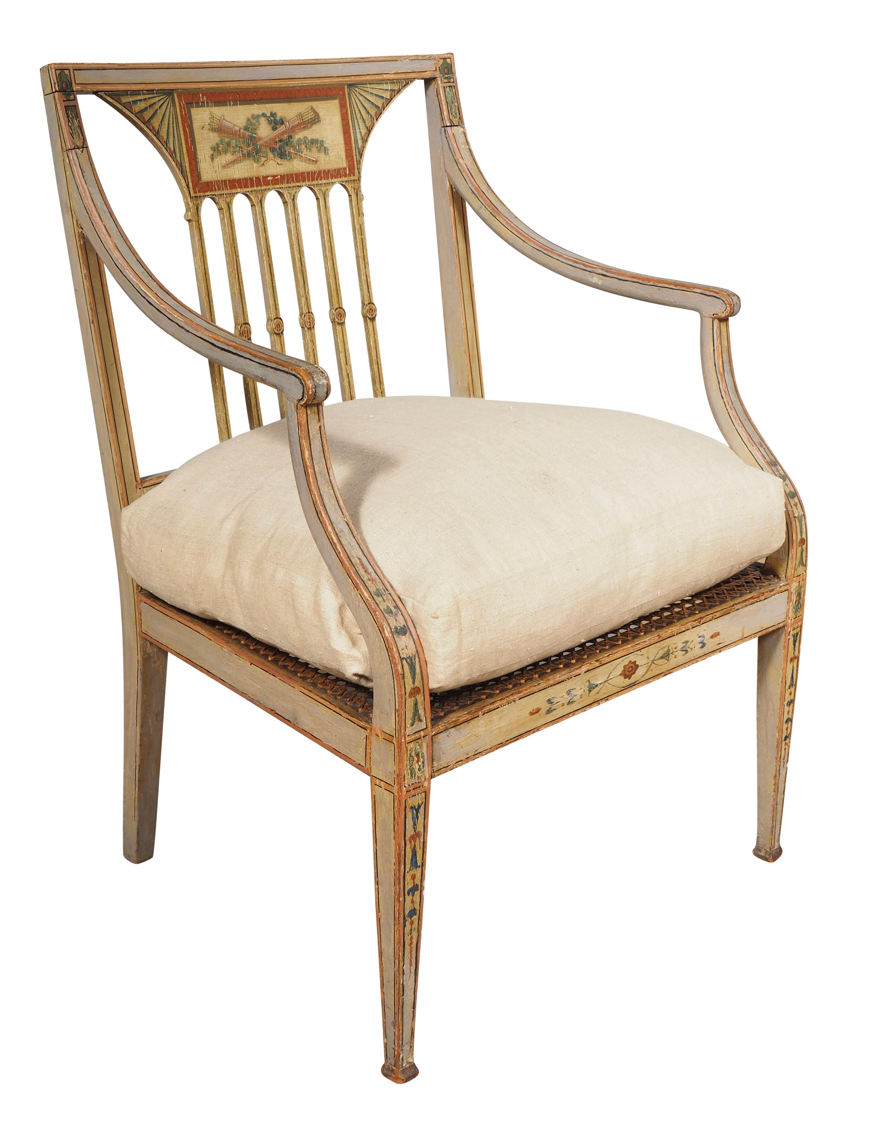 Peint à la main Paire de fauteuils peints George III en vente