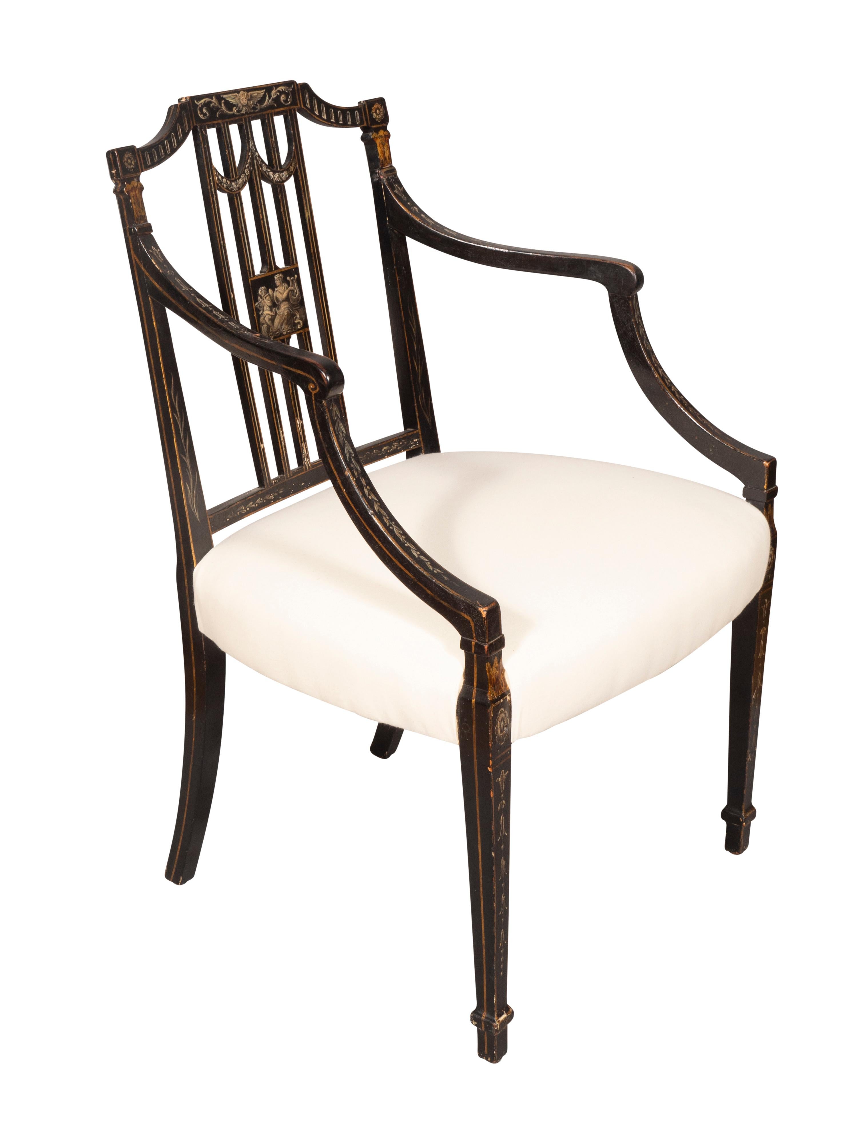 Paire de fauteuils peints George III Bon état - En vente à Essex, MA