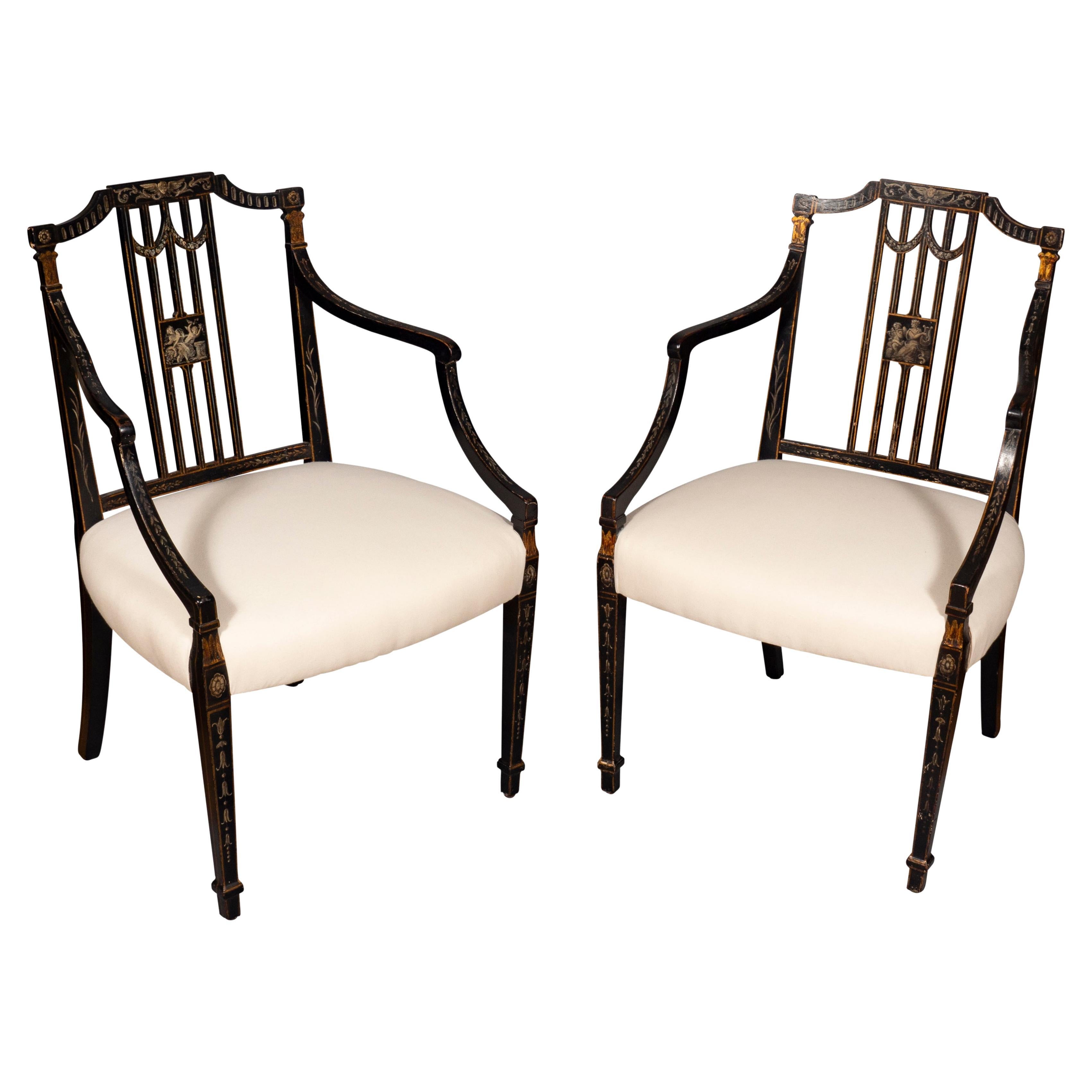 Paire de fauteuils peints George III en vente