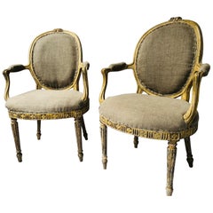 Pair of George III Parcel-Gilt Armchairs in the Manner of John Linnell