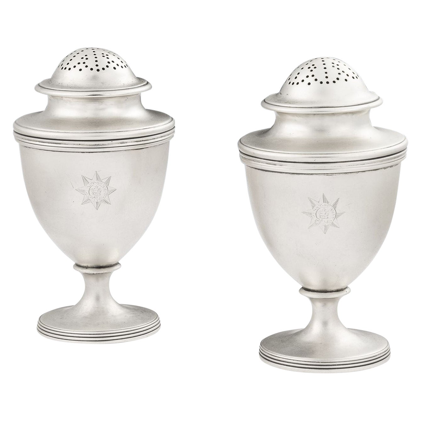 Pair of George III Peppers Made in London by John Emes, 1805 For Sale