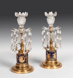 Pair of George III Period 18th Century Ormolu and Glass Candlestick Lustres