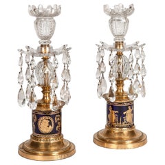 Antique Pair of George III Period 18th Century Ormolu and Glass Candlestick Lustres