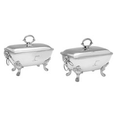 Coppia di zuppiere in argento sterling antico di epoca Giorgio III, realizzate nel 1801