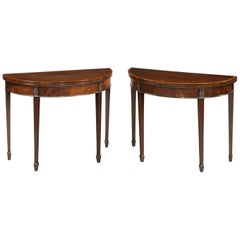 Pair of George III Period Mahogany Card Tables of Demilune Form