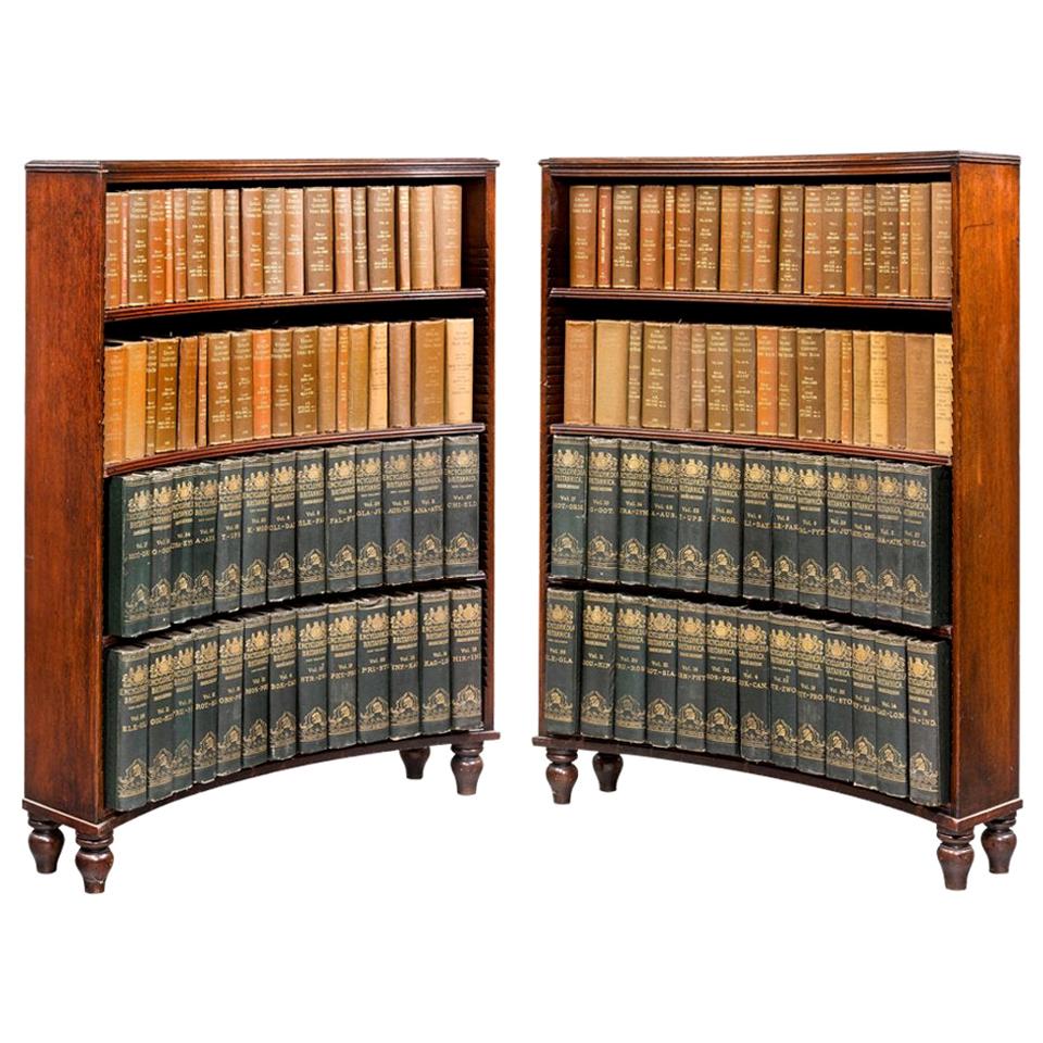 Pair of George III Period Mahogany Concave Open Bookcases For Sale