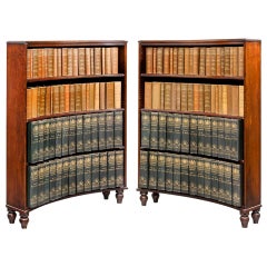 Pair of George III Period Mahogany Concave Open Bookcases