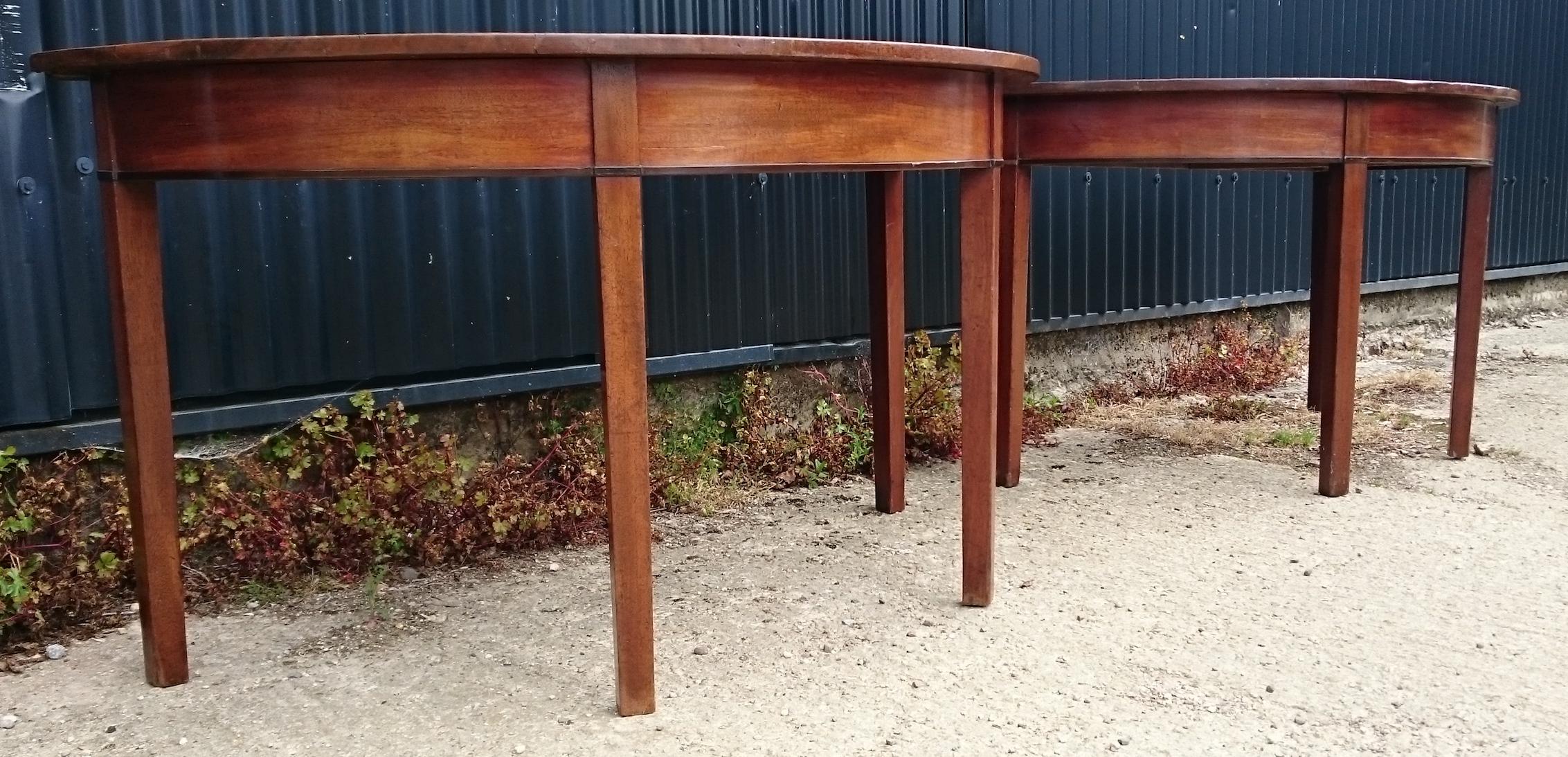 British Pair of George III Period Mahogany Console Tables / D-end Tables