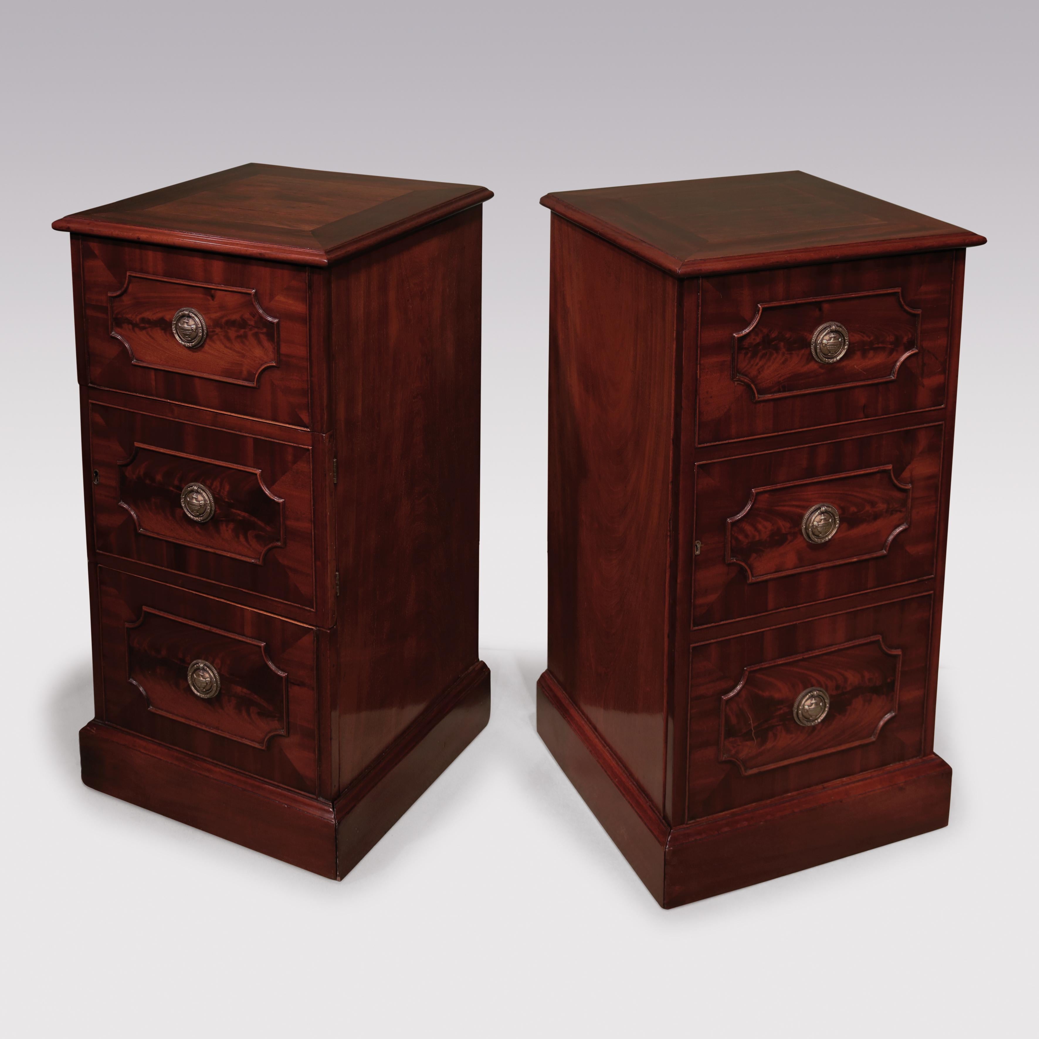 Polished Pair of George III Period Mahogany Dining Room Pedestal Cupboards