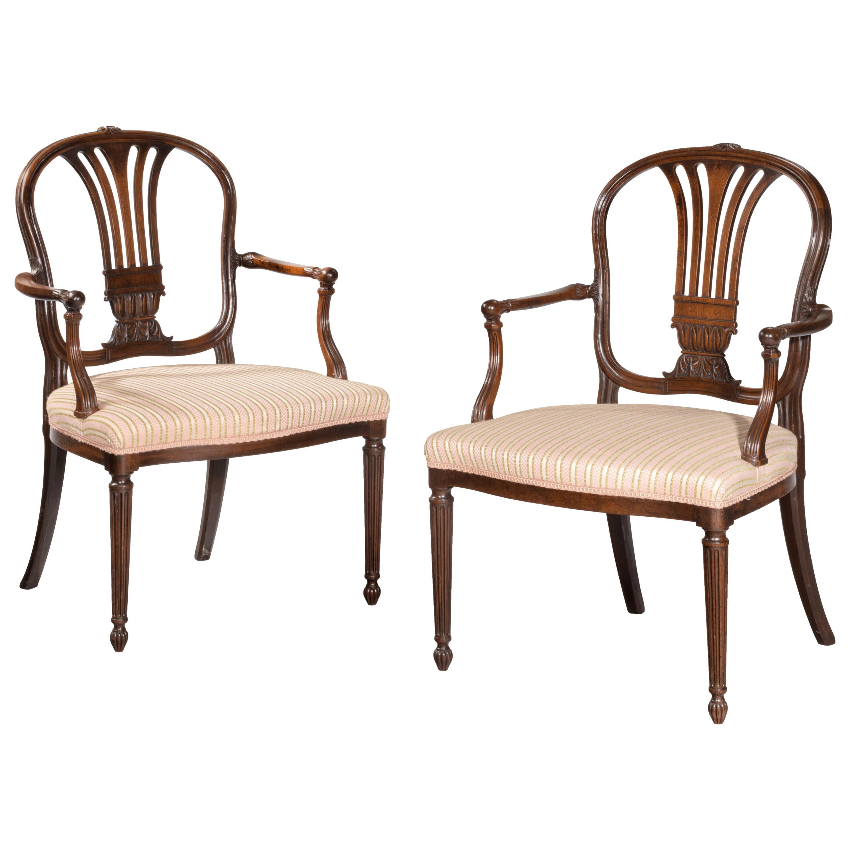 Pair of George III Period Mahogany Elbow Chairs by Robert Manwaring