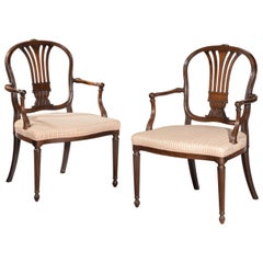 Pair of George III Period Mahogany Elbow Chairs by Robert Manwaring