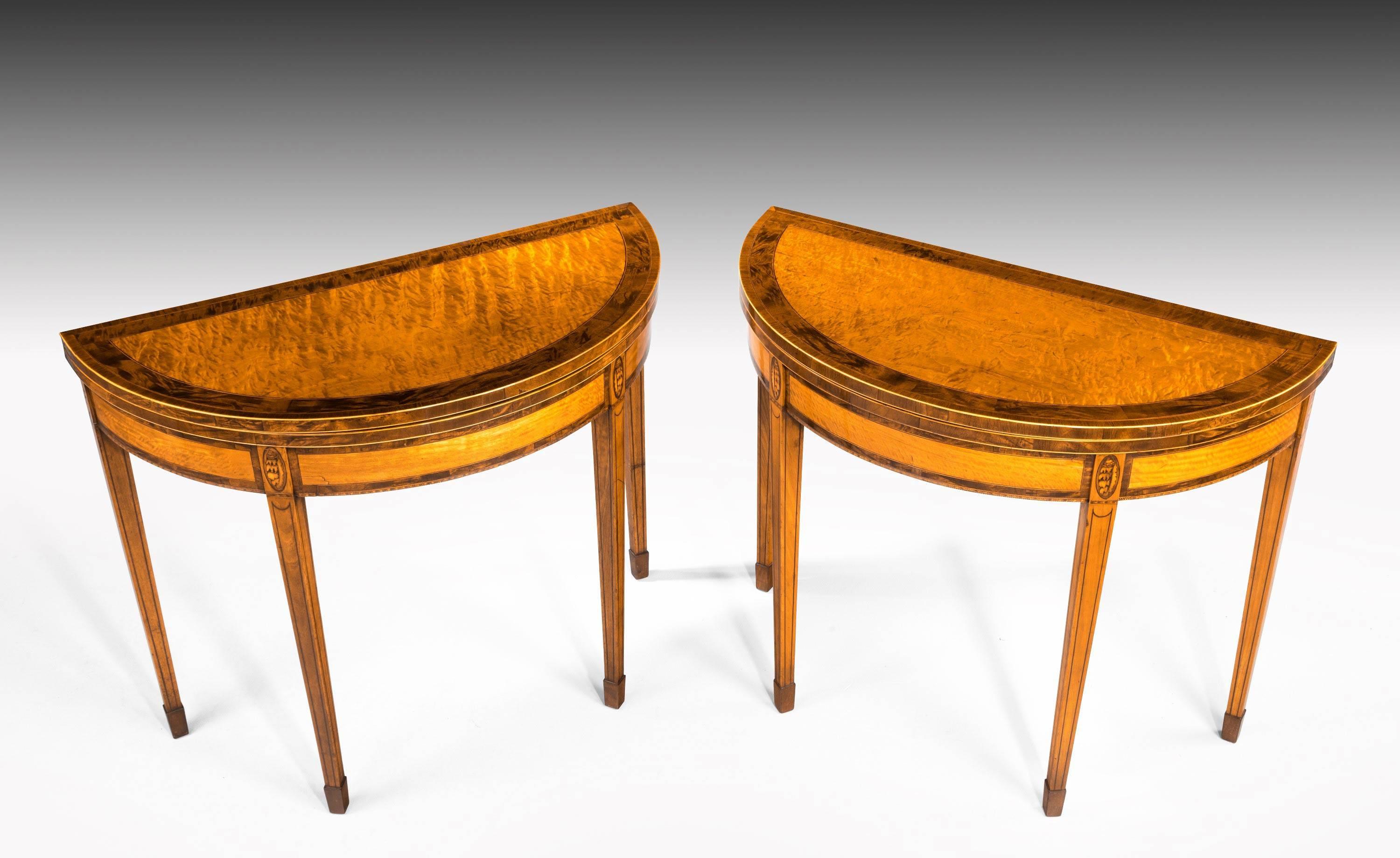 English Pair of George III Period Satinwood Card Tables