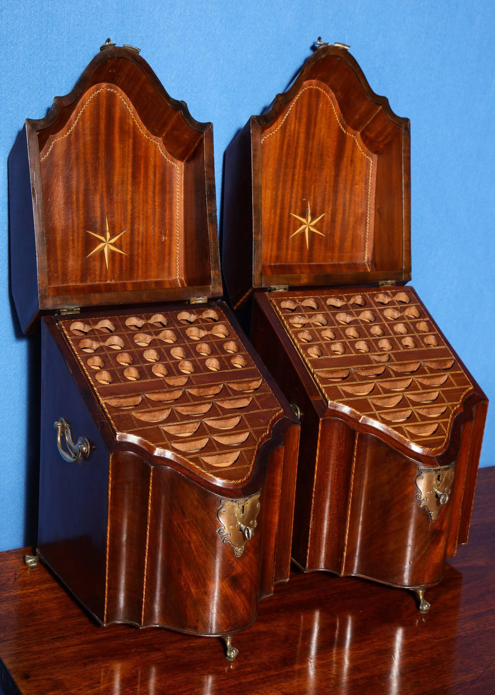 Pair of George III Period Serpentine Mahogany Knife Boxes English, circa 1770 For Sale 3