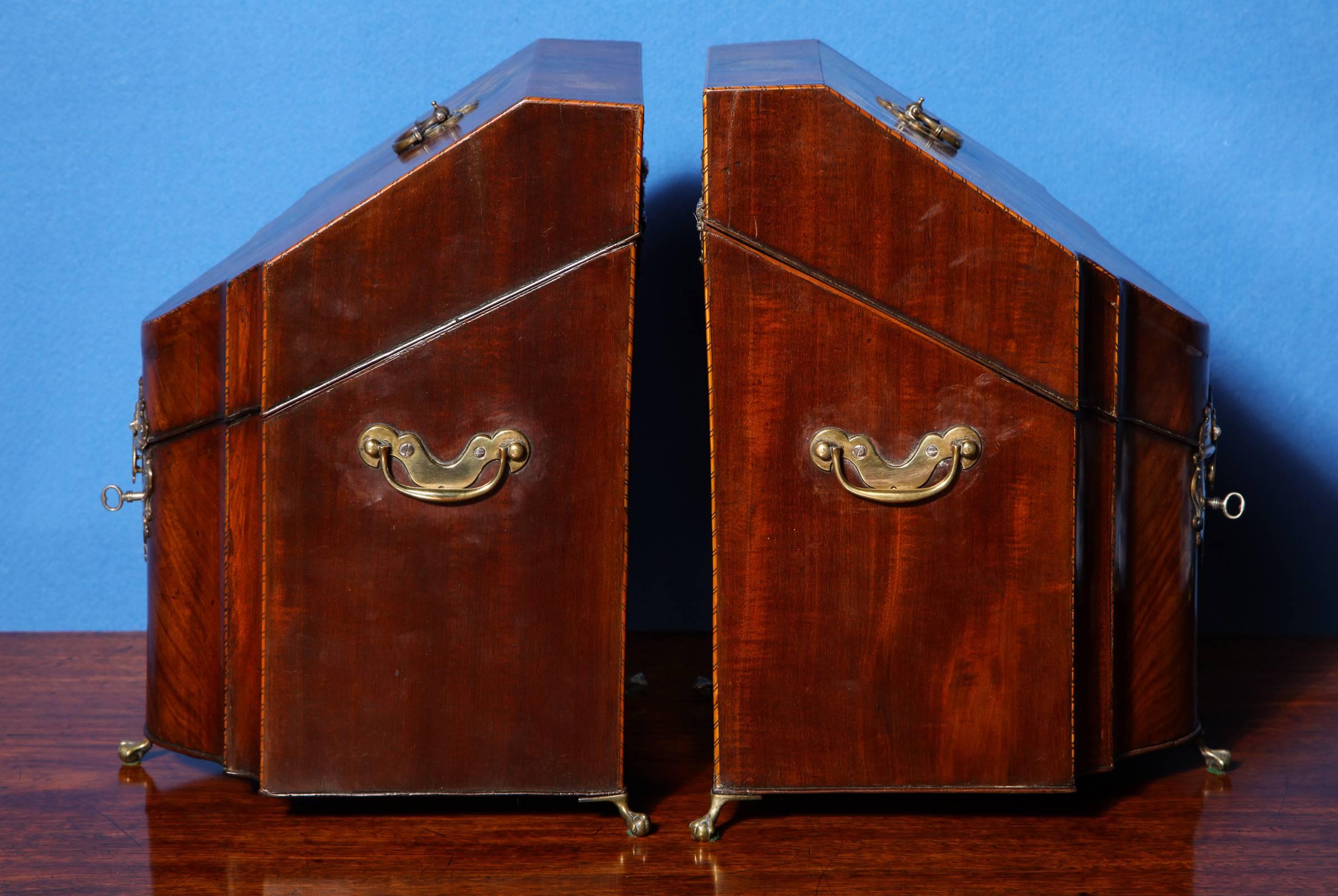 Pair of George III Period Serpentine Mahogany Knife Boxes English, circa 1770 For Sale 1