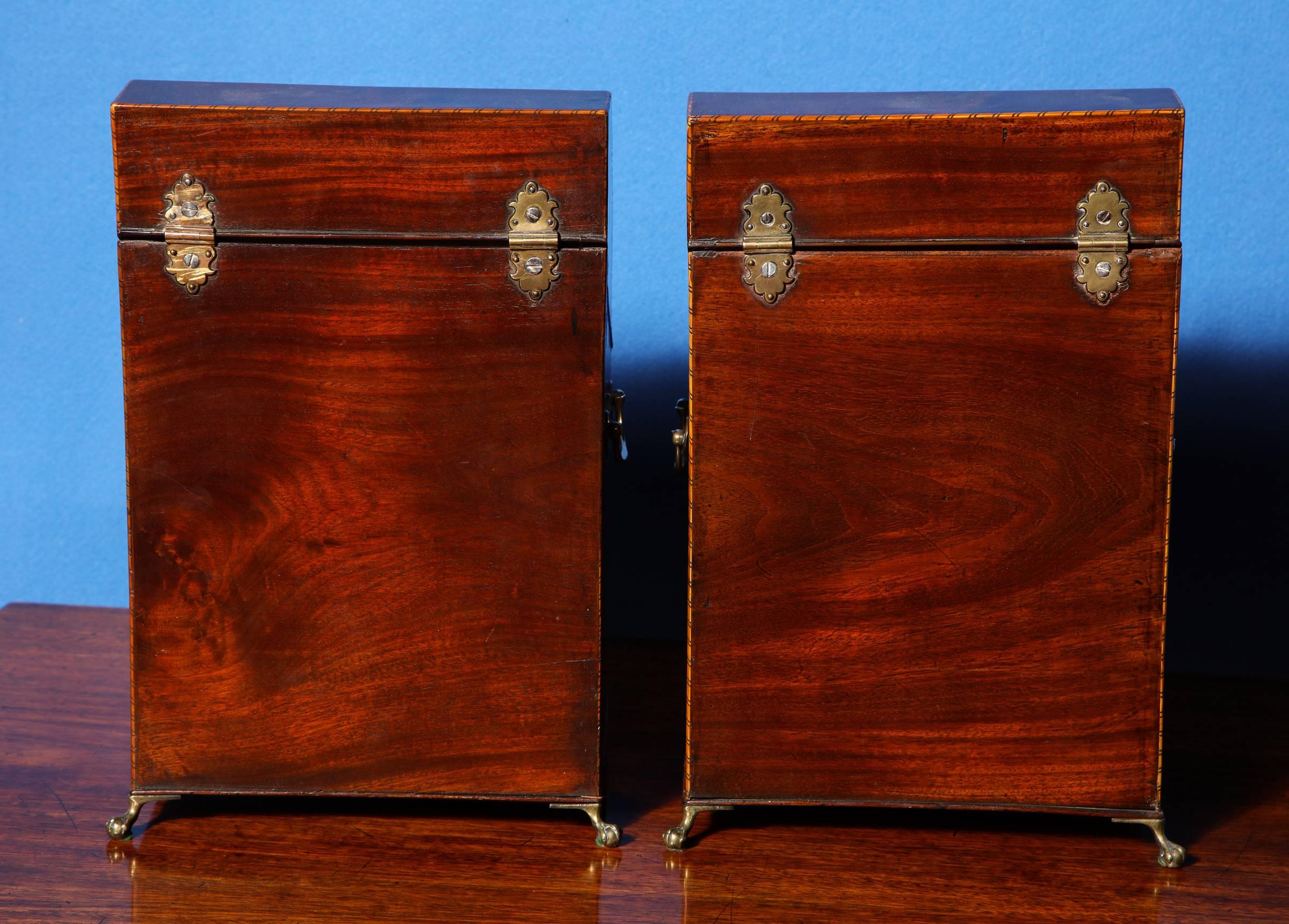 Pair of George III Period Serpentine Mahogany Knife Boxes English, circa 1770 For Sale 2