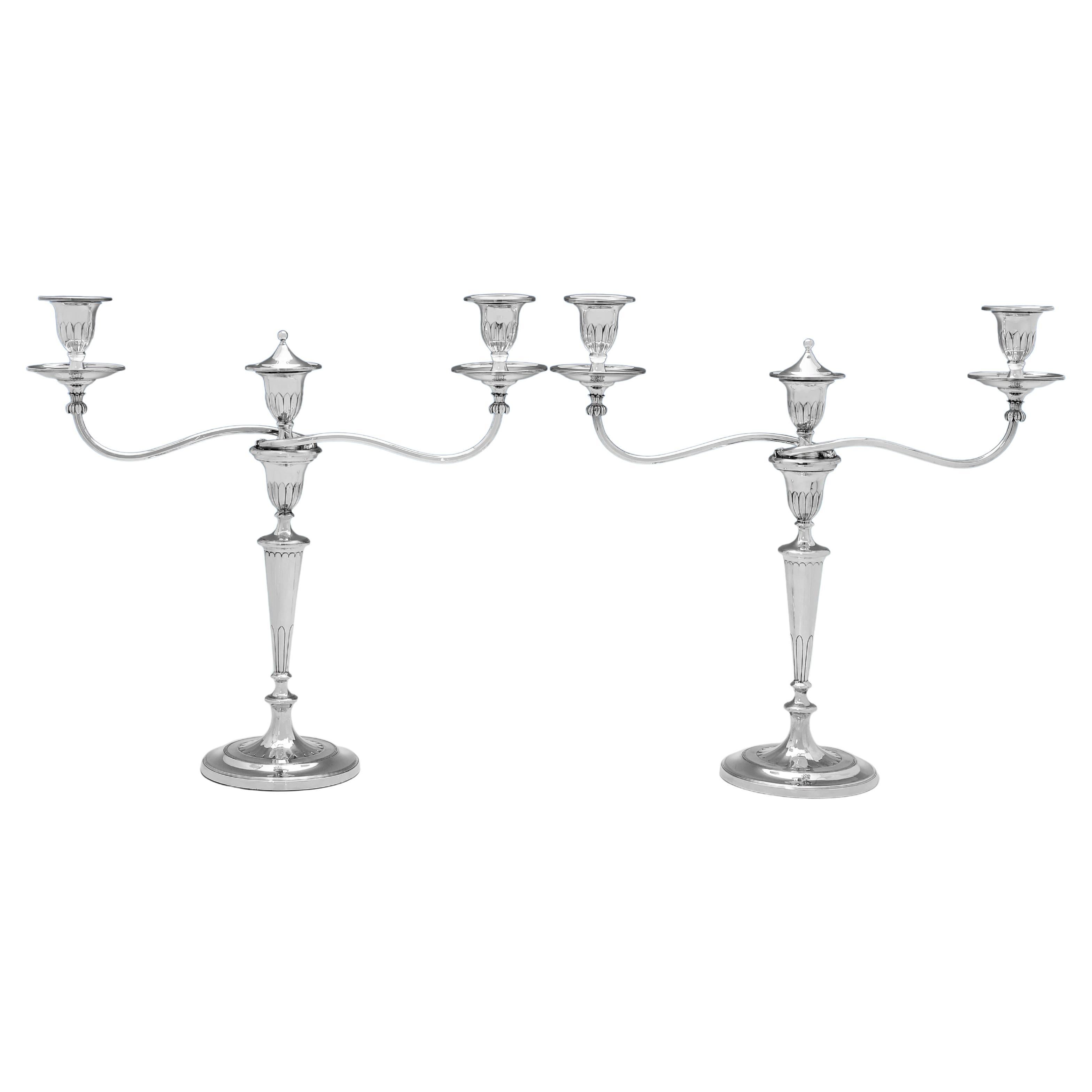 Pair of George III period sterling silver candelabra made in 1799 For Sale