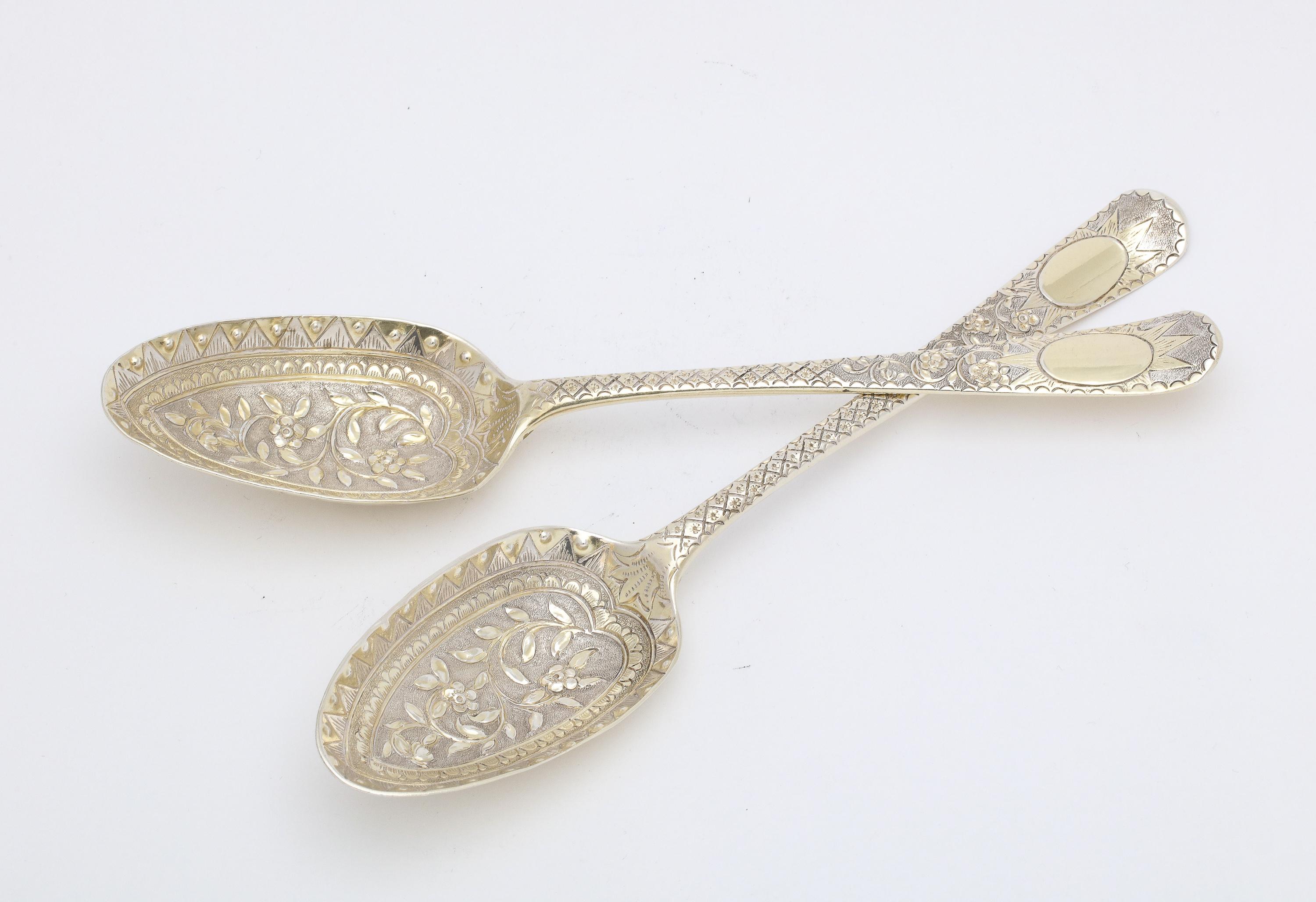 Pair of George III Period Sterling Silver-Gilt Serving Spoons For Sale 4