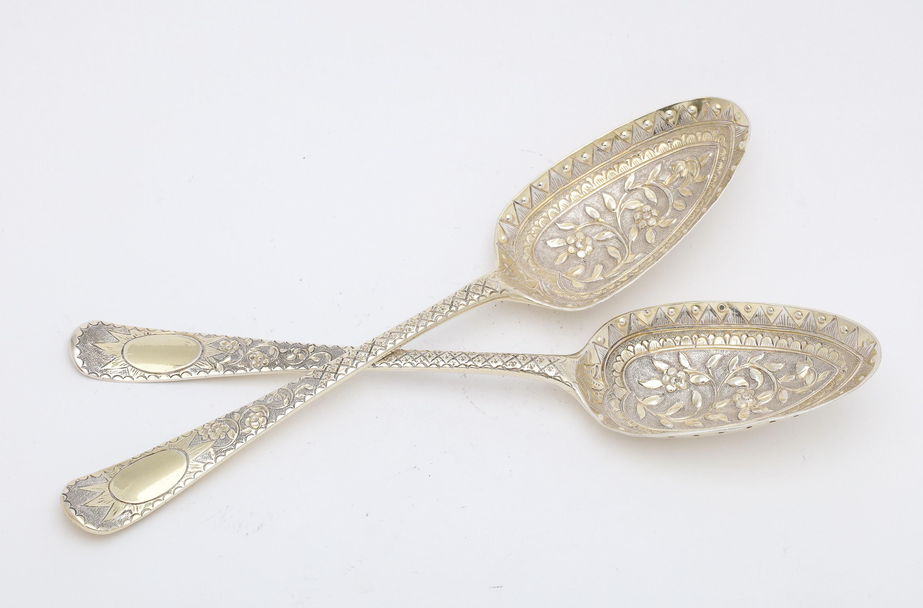 Pair of George III Period Sterling Silver-Gilt Serving Spoons For Sale 6
