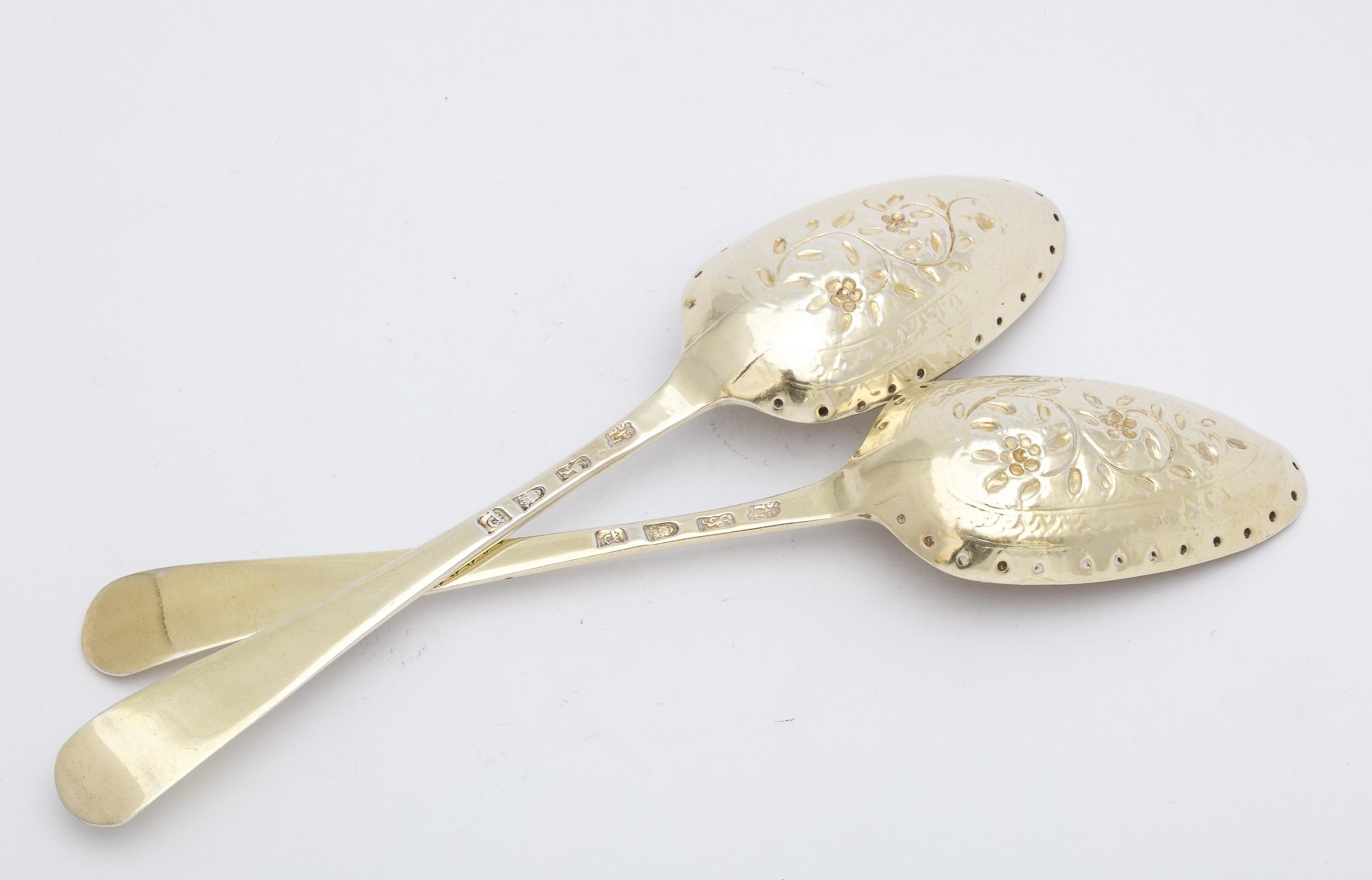 Pair of George III Period Sterling Silver-Gilt Serving Spoons For Sale 7