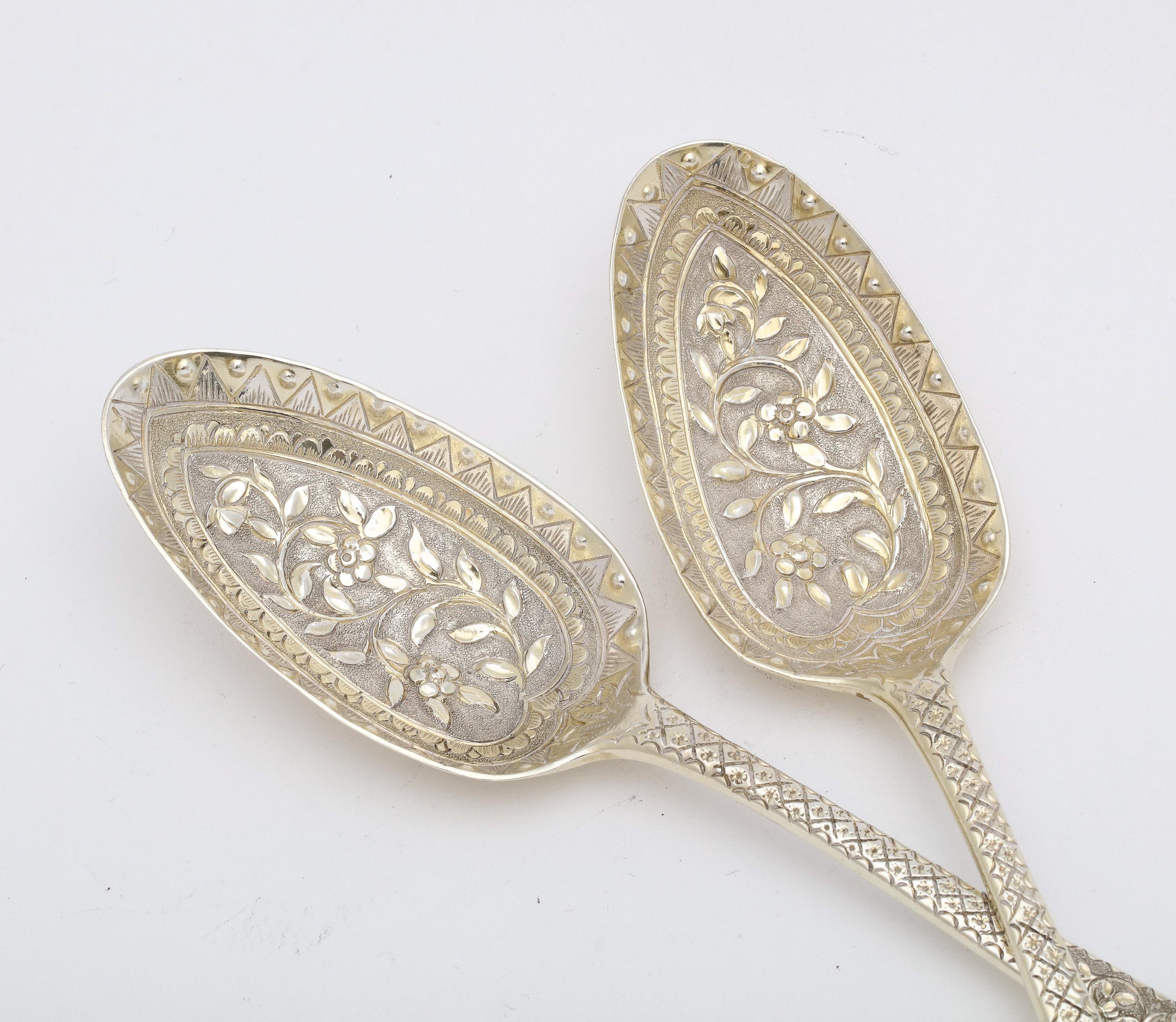 Pair of George III Period Sterling Silver-Gilt Serving Spoons For Sale 2