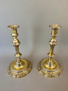 Pair of George III Regency Gilt Sterling Silver Candlesticks, London, 1818