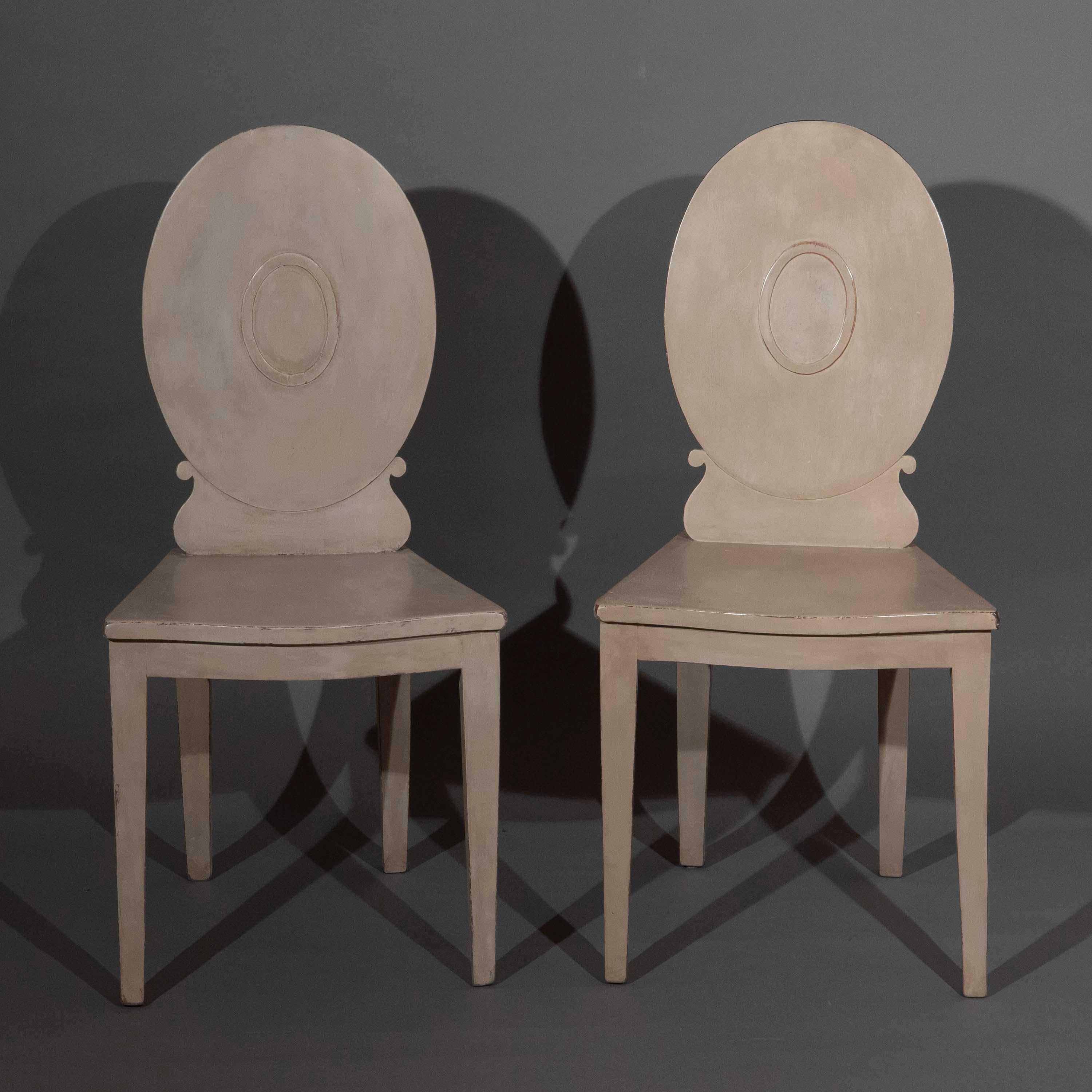 Wood Pair of George III Regency Painted Hall Chairs