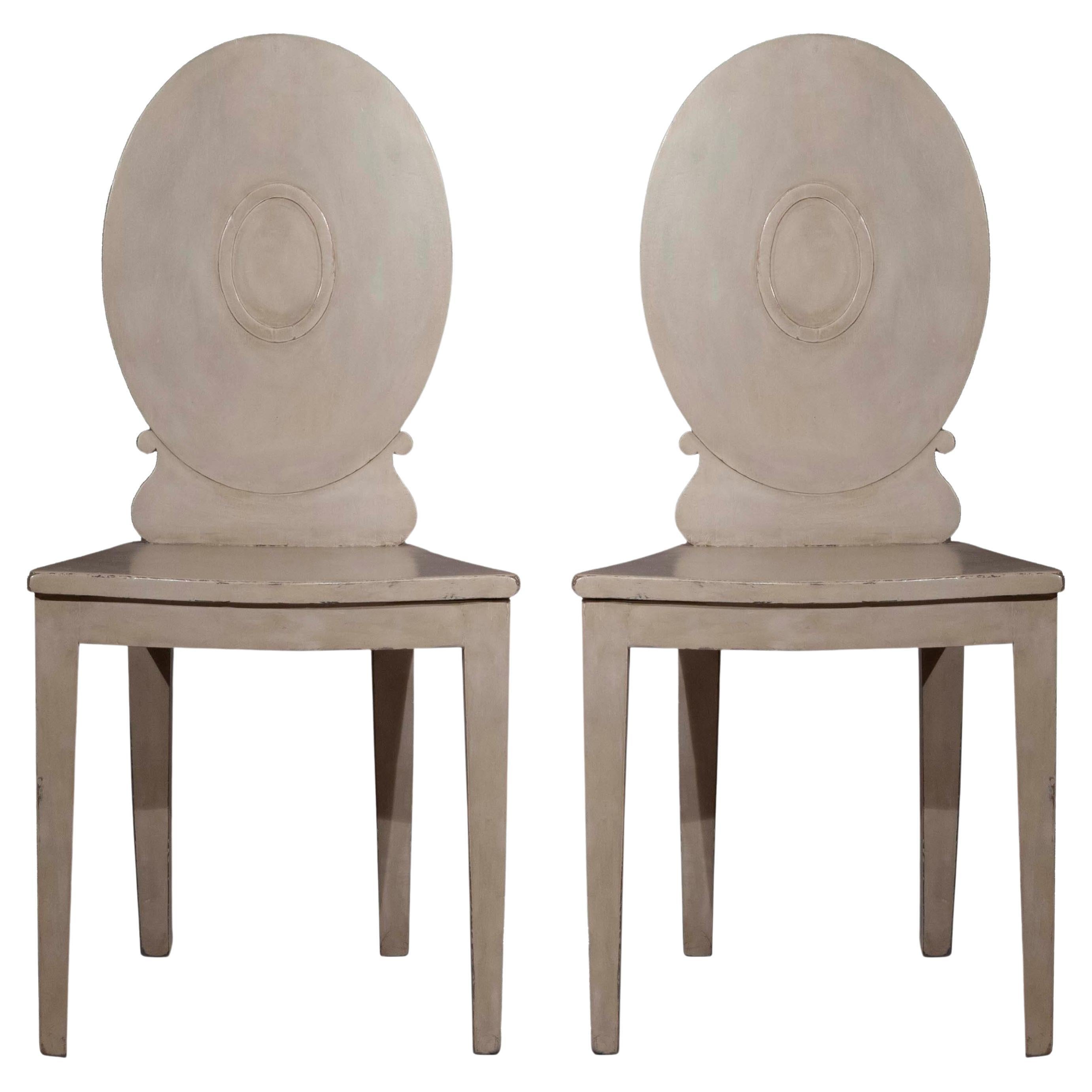 Pair of George III Regency Painted Hall Chairs